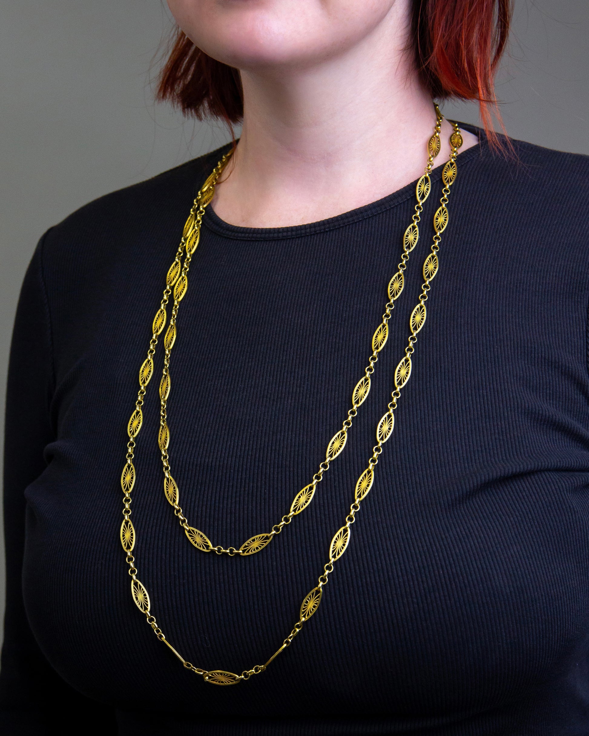 Chaîne de garde française ancienne en or jaune 18 carats