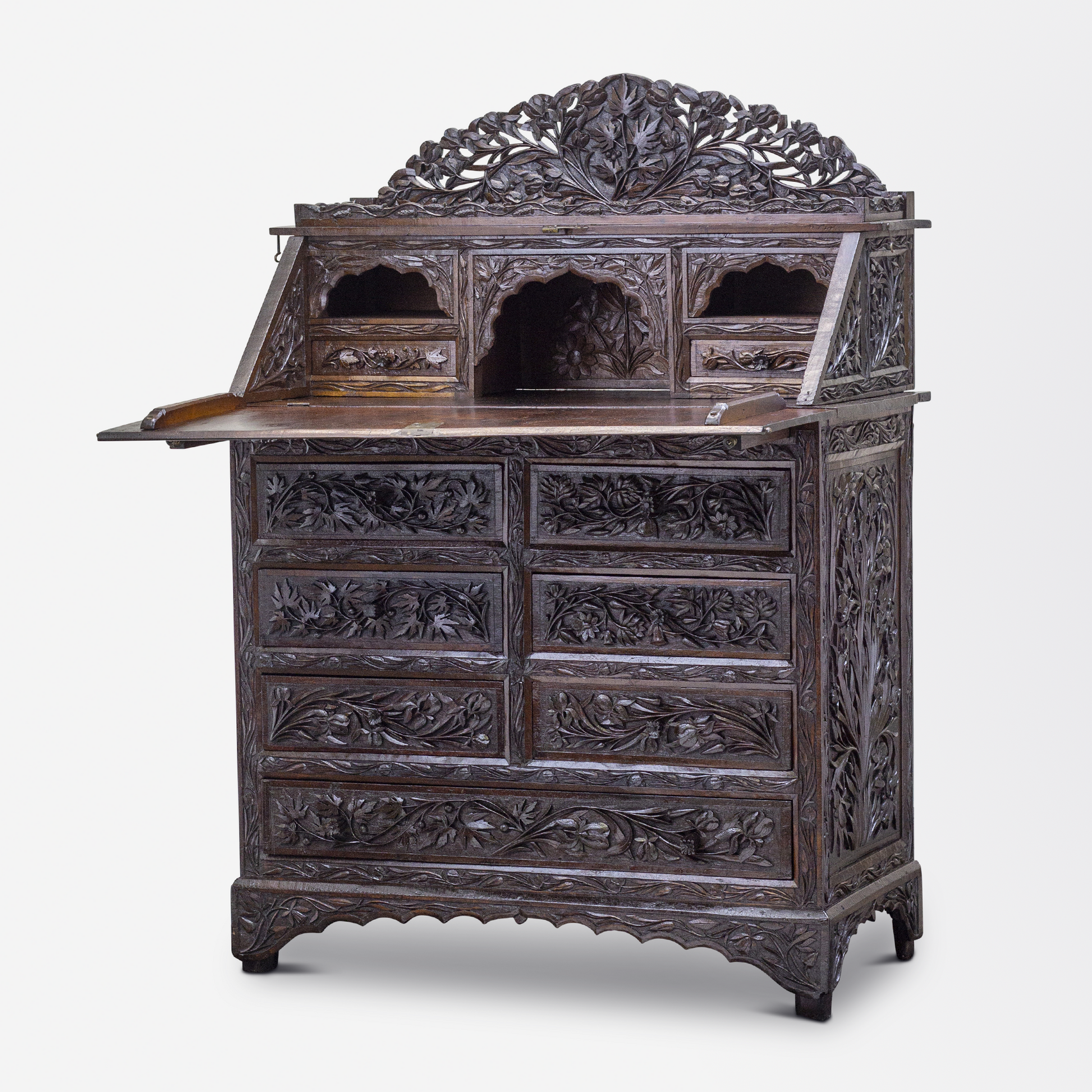 Carved Indian Export Secretaire