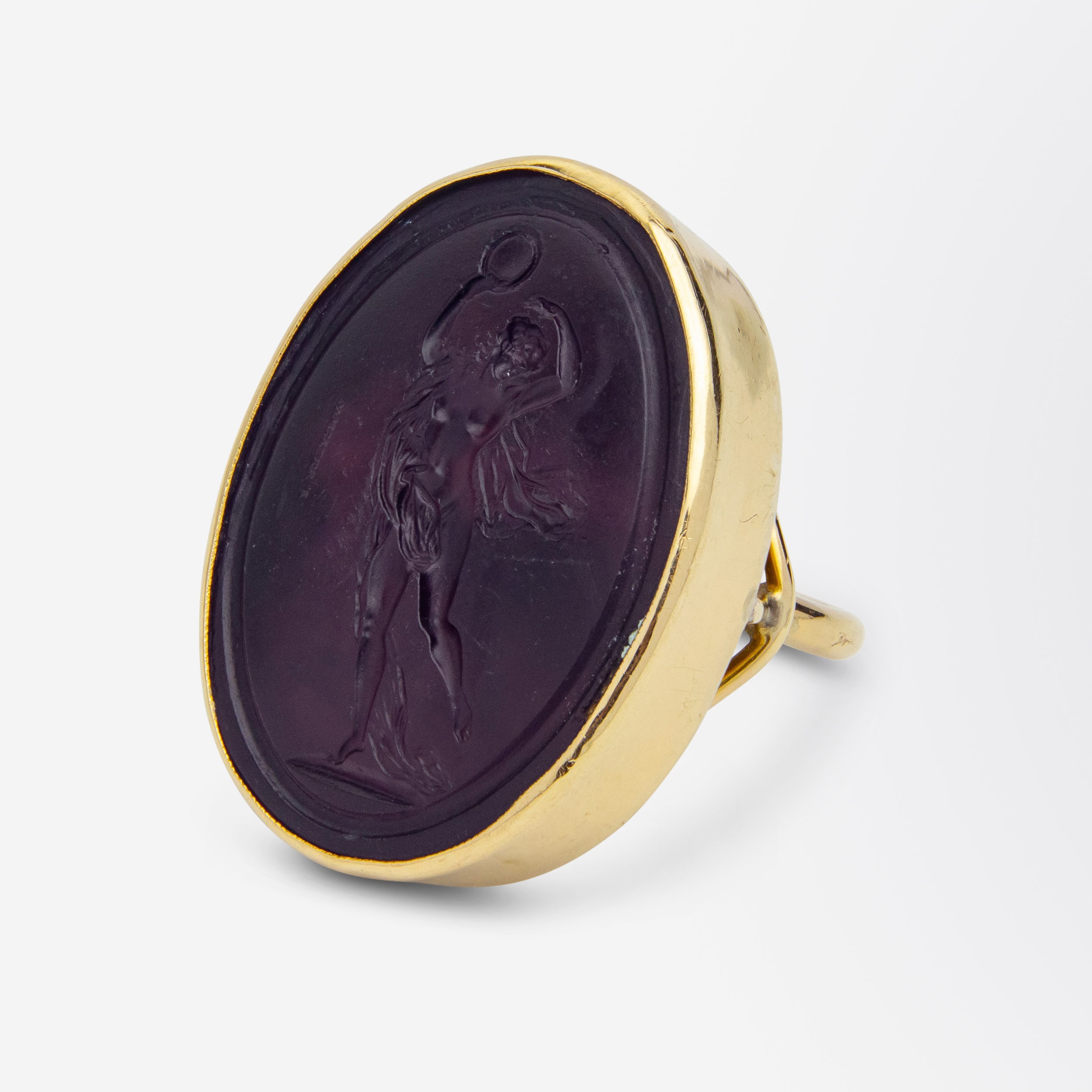 18th Century Glass Intaglio & 9kt Yellow Gold Ring
