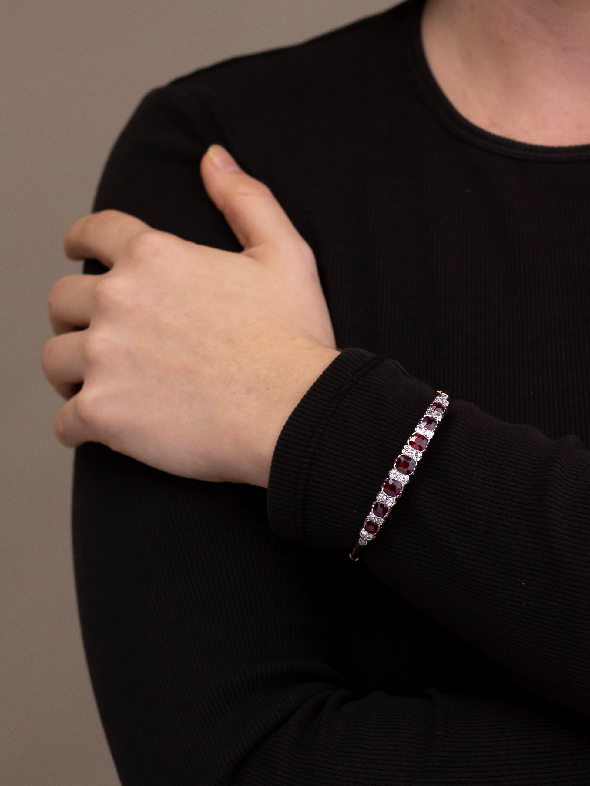 Antique Swedish Diamond & Garnet Bangle