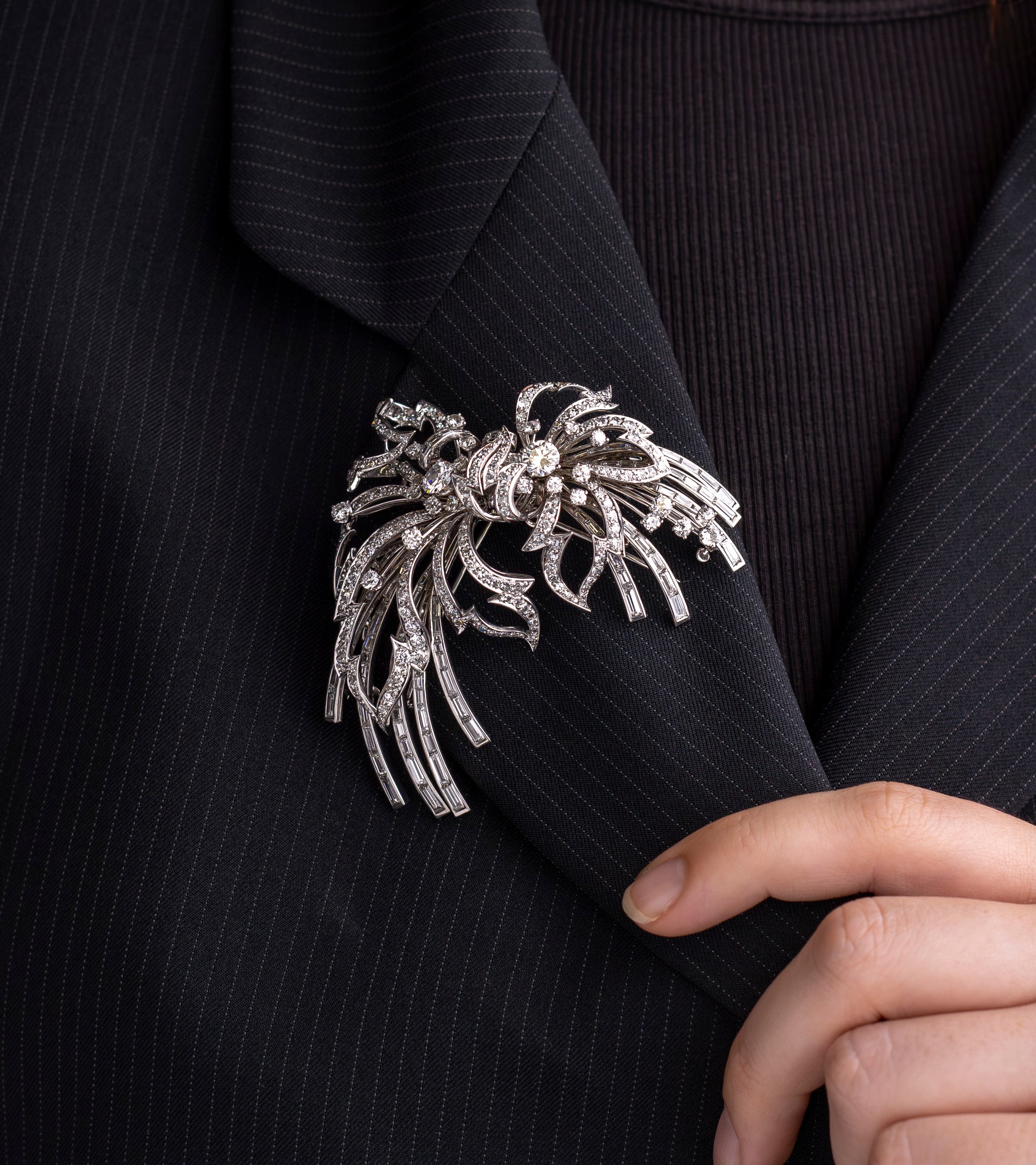 Trabert & Hoeffer Mauboussin 'Reflection' Brooch in White Gold & Diamonds
