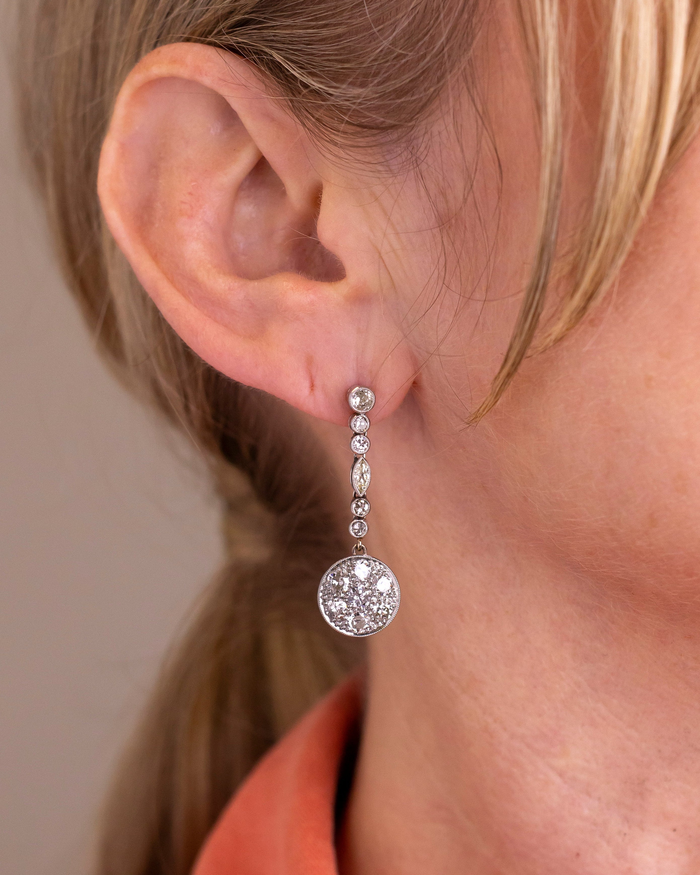 Art Deco Platinum & Diamond Drop Earrings