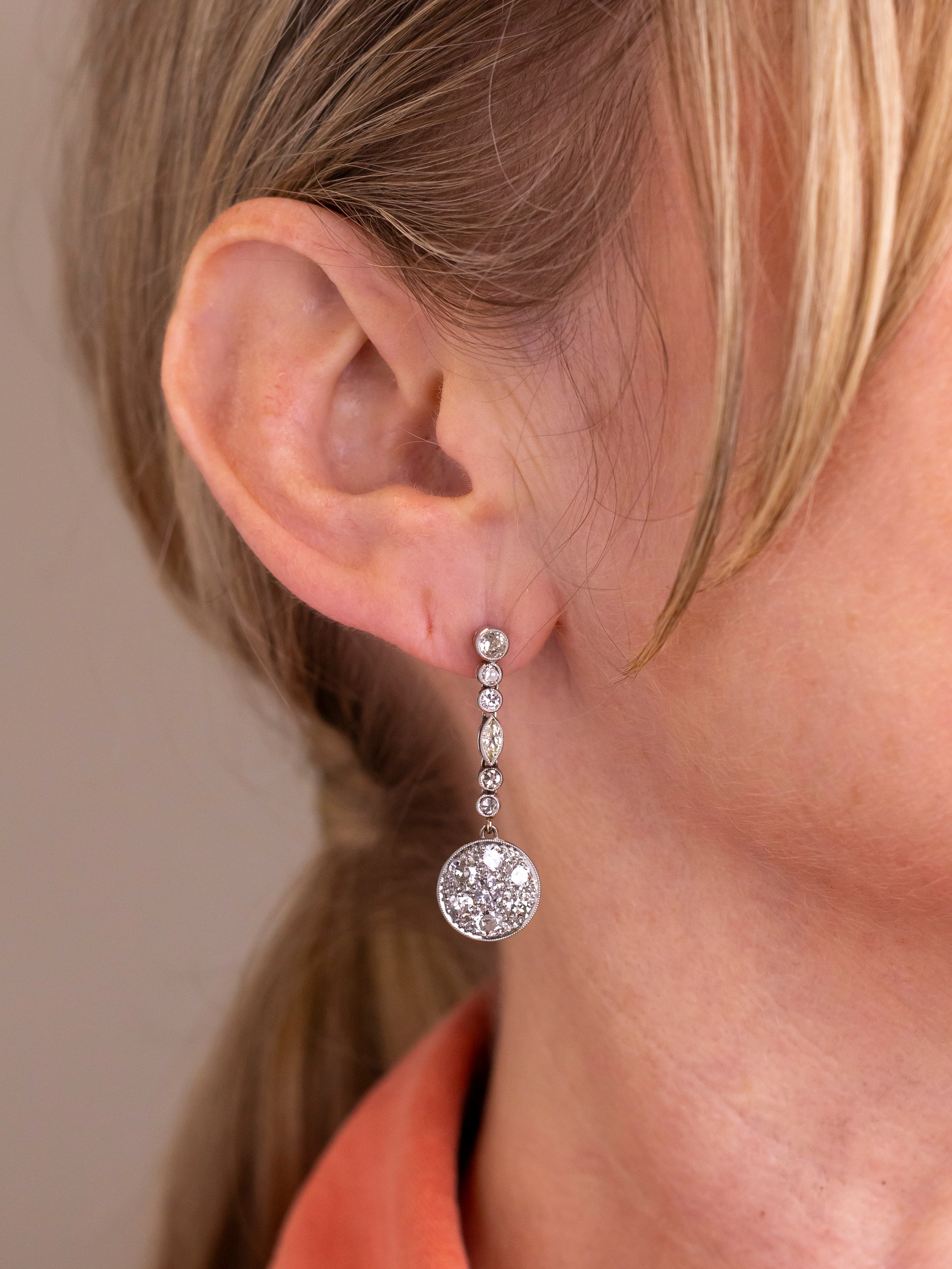 Art Deco Platinum & Diamond Drop Earrings