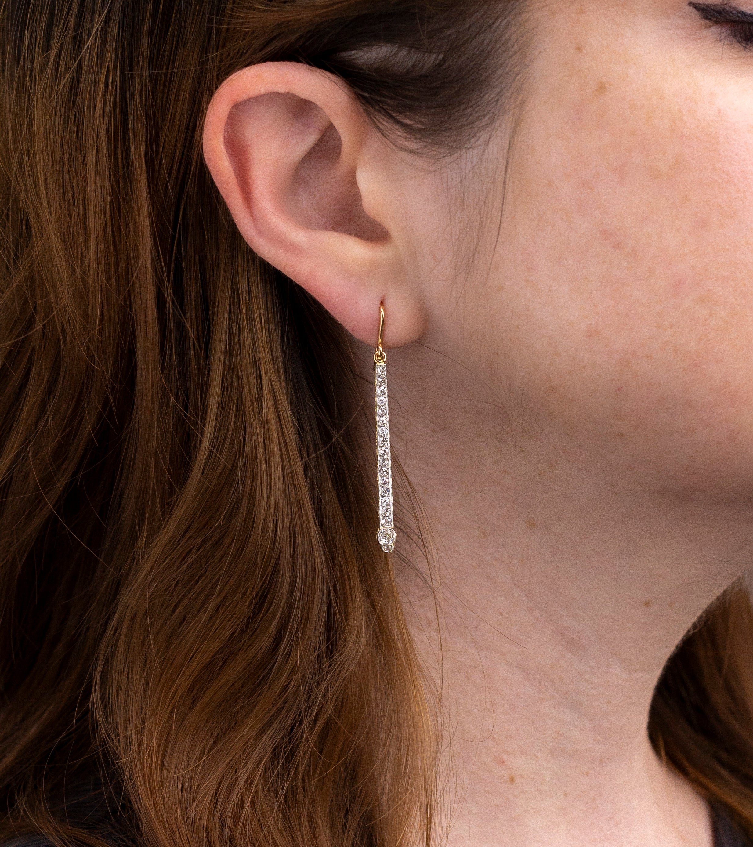 Art Deco Gold & Diamond Drop Earrings