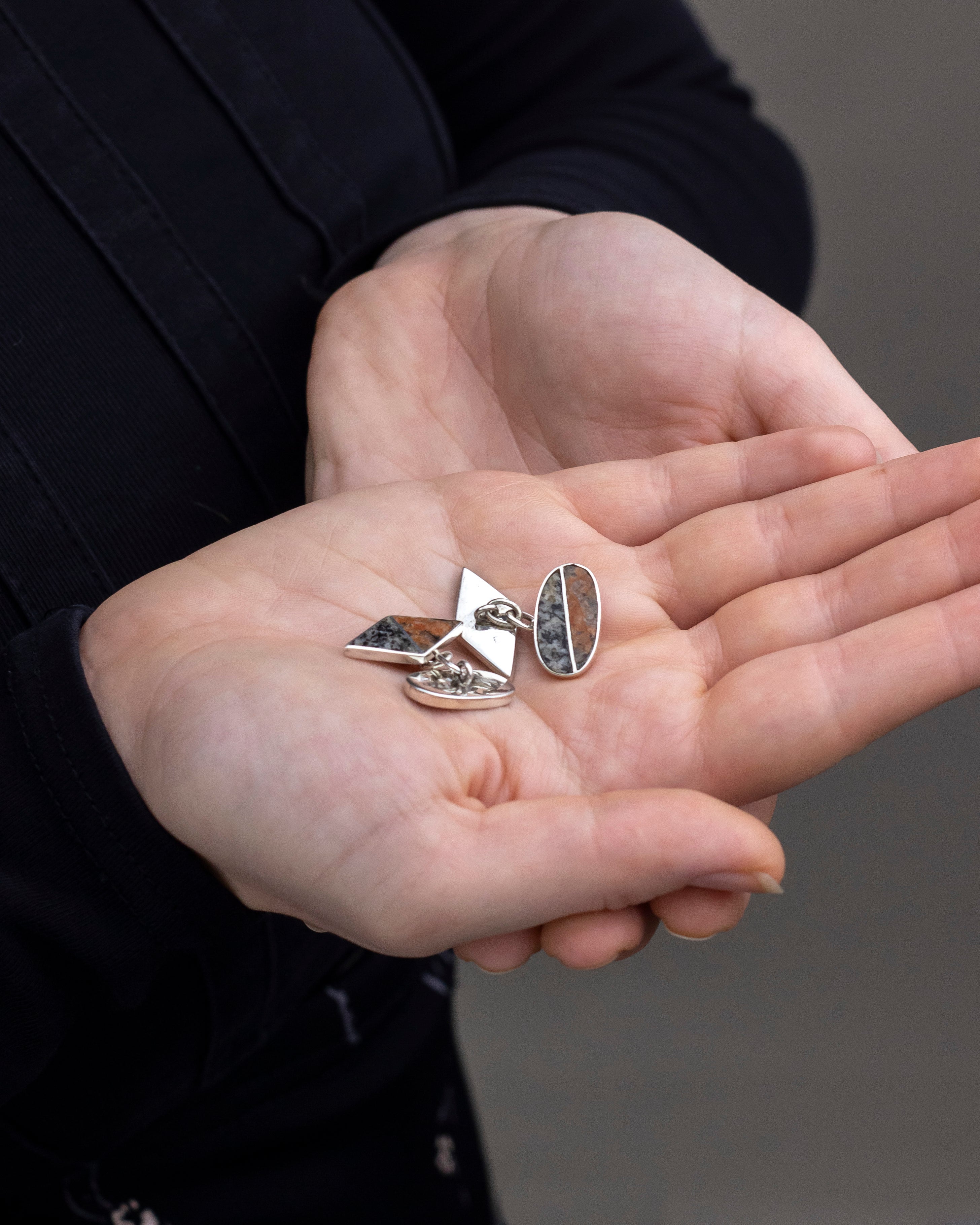 Art Deco, Sterling Silver & Agate Cufflinks by J Cook & Son