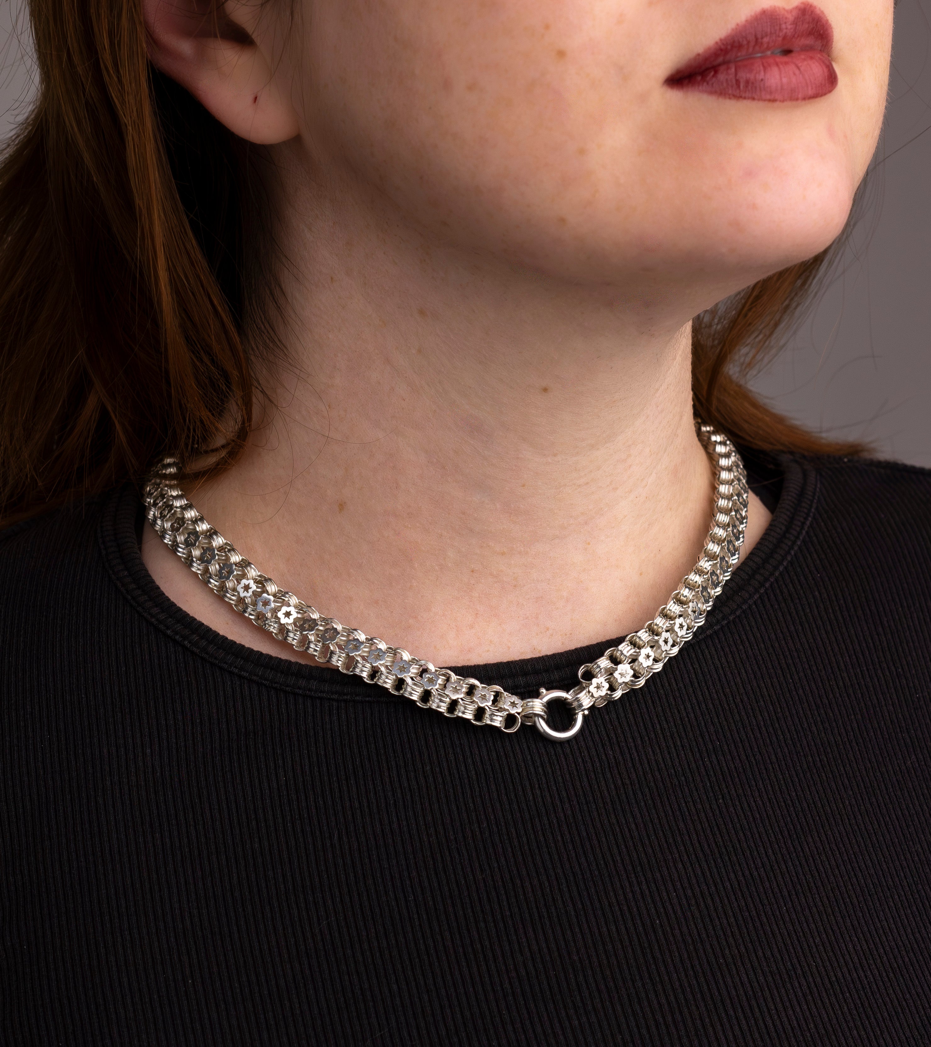 Victorian Sterling Silver Collar with Star Punch Link