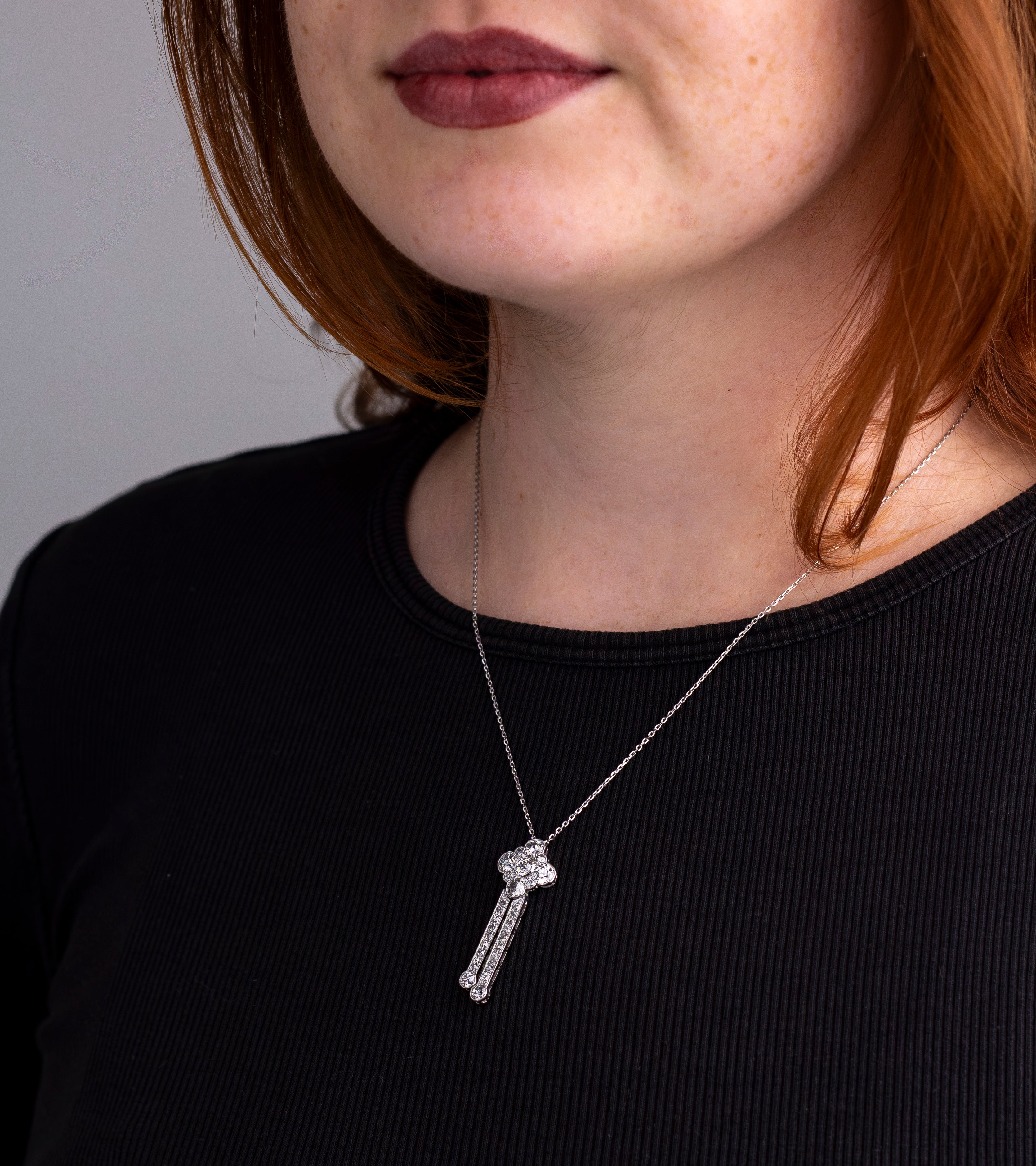 Art Deco Diamond Pendant on White Gold Chain