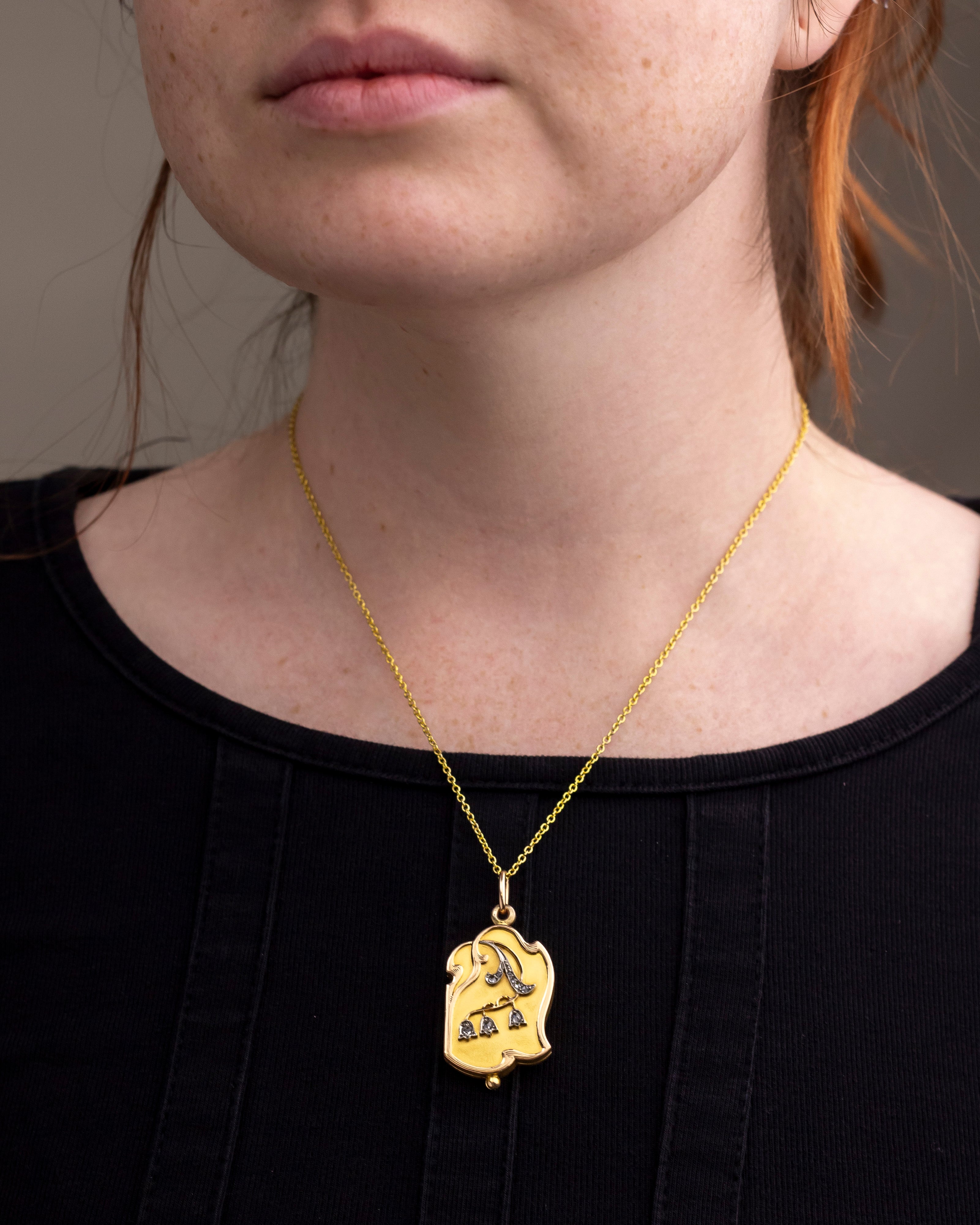 Art Nouveau, Lily of the Valley, Gold & Diamond Locket