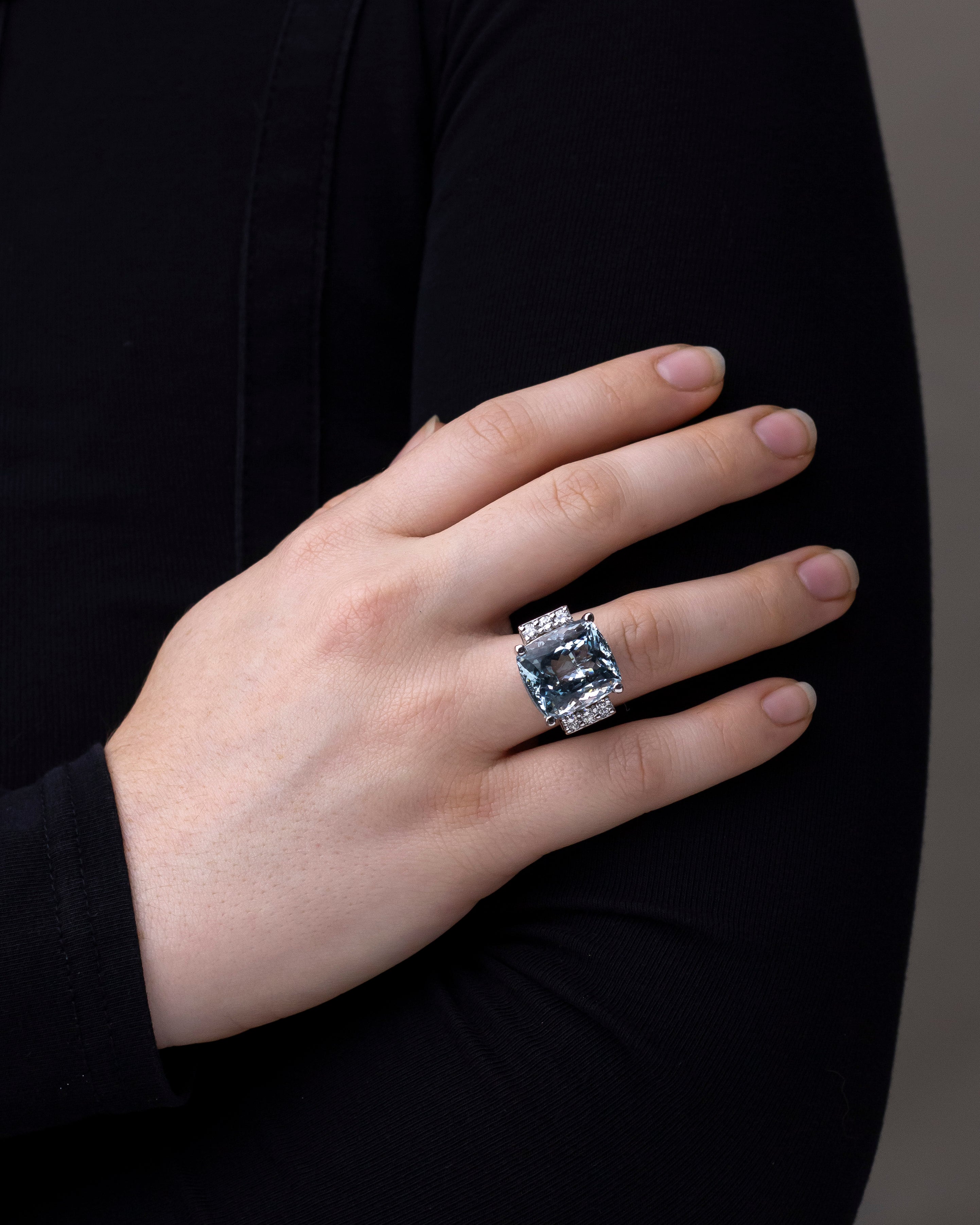 17.93 Carat Aquamarine & Diamond Cocktail Ring