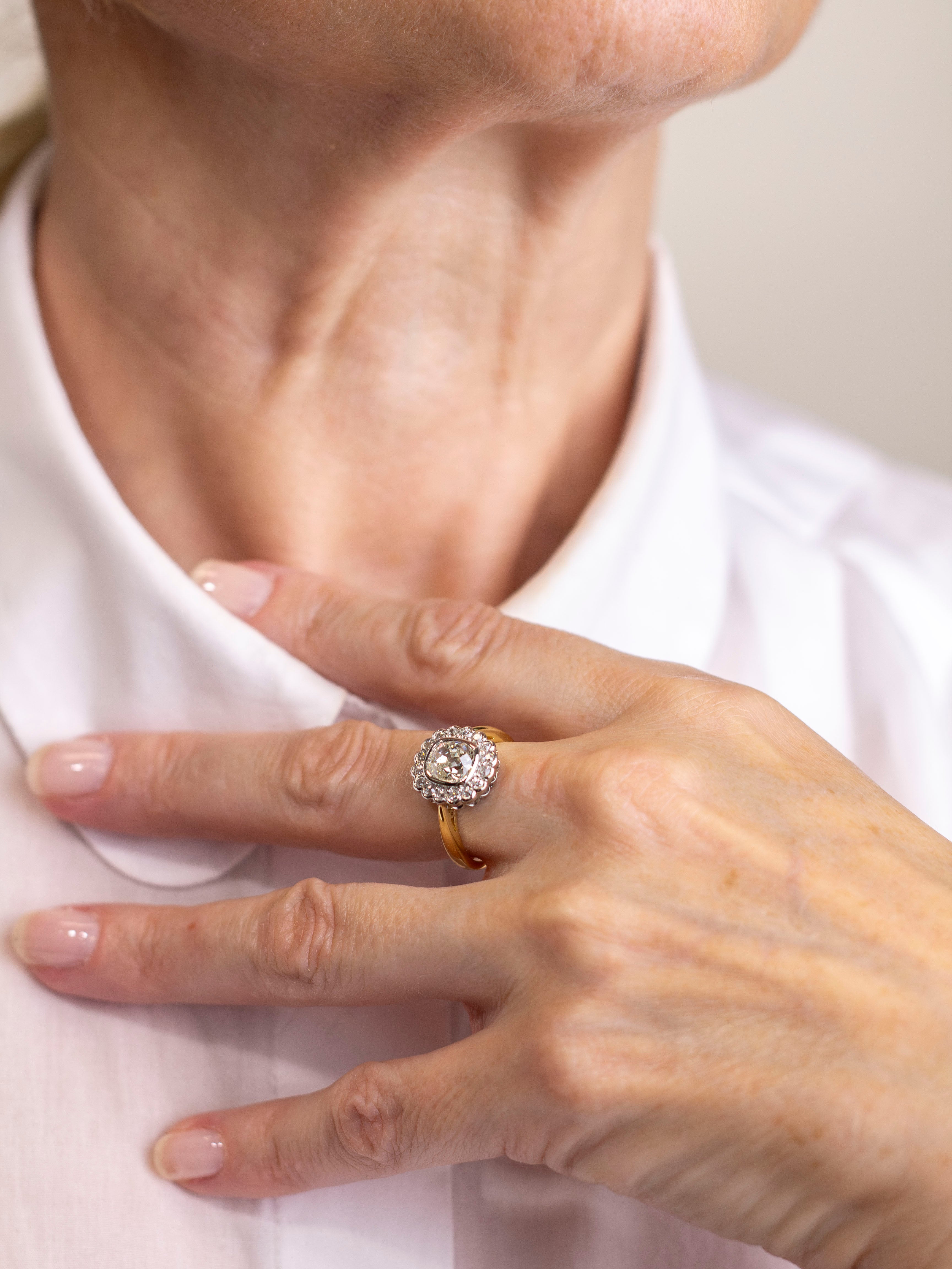 Old Mine Cut & Old European Cut Diamond Cluster Ring
