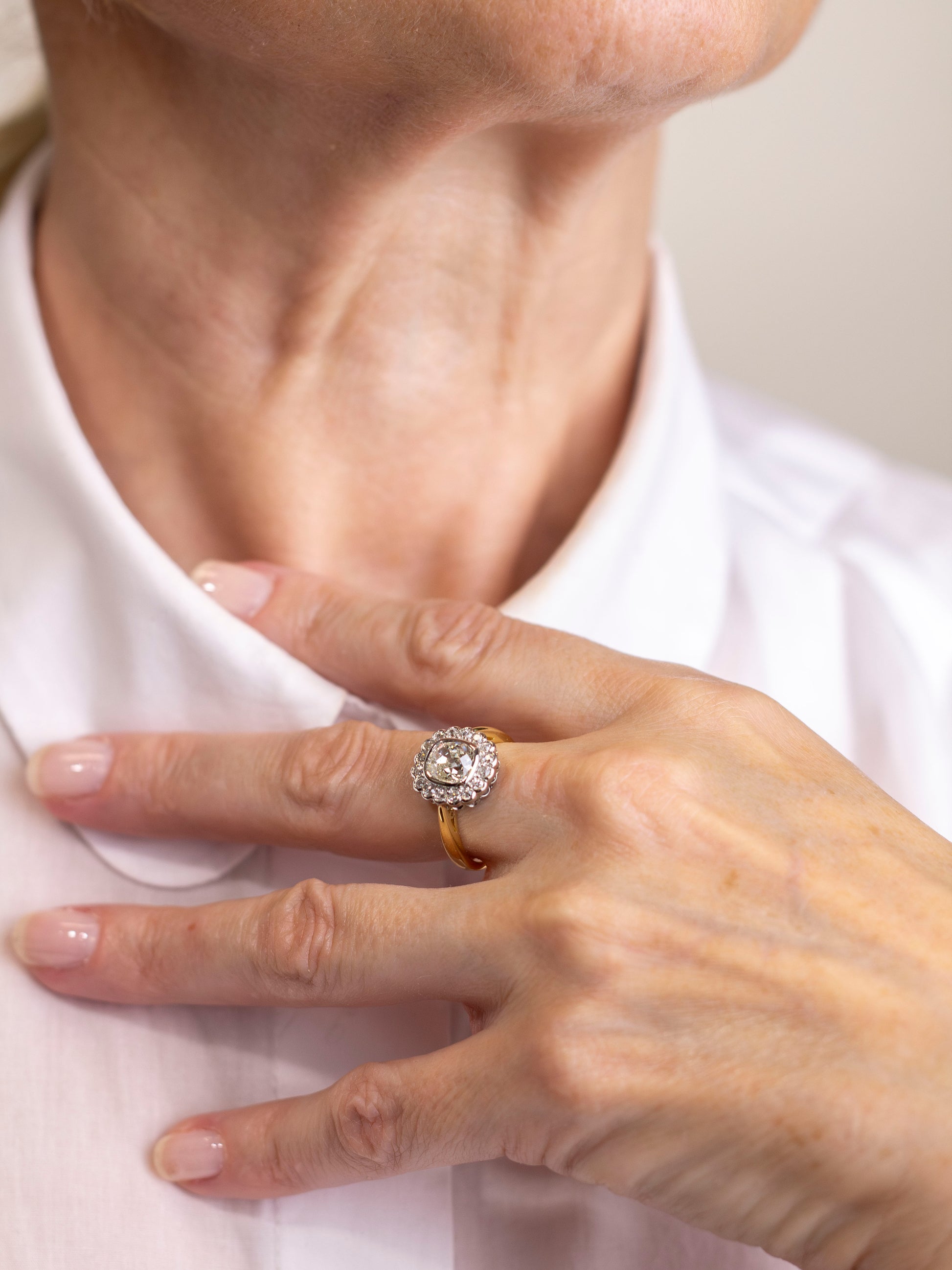 Old Mine Cut & Old European Cut Diamond Cluster Ring