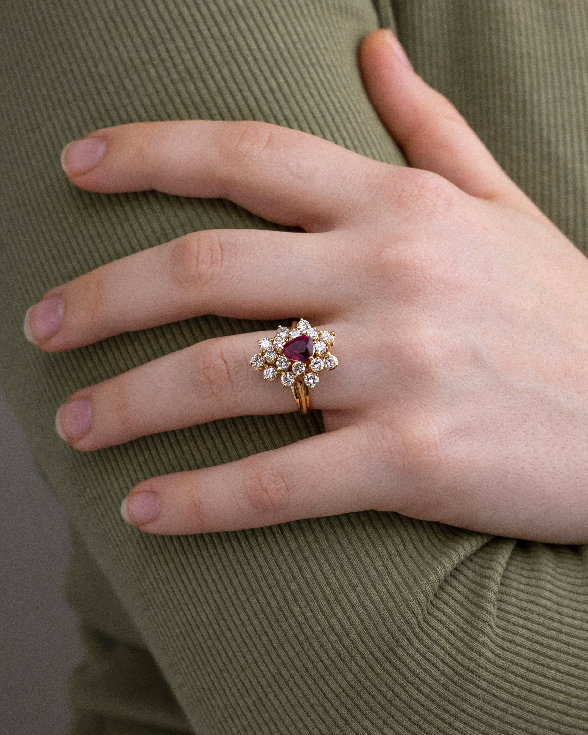 Mid Century Ruby & Diamond Cluster Ring