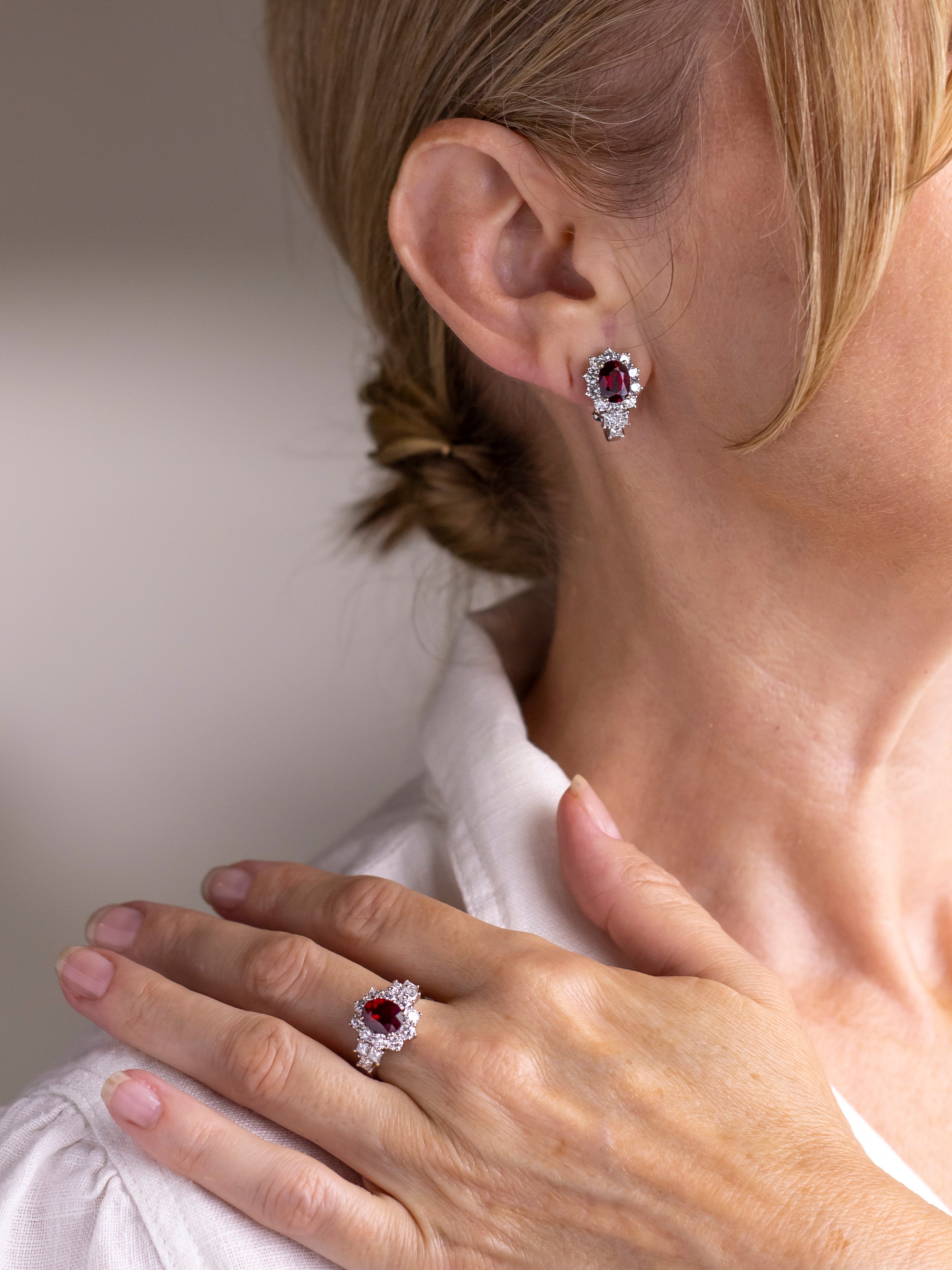 18kt White Gold, Ruby & Diamond Earring & Ring Suite