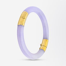 Load image into Gallery viewer, Hinged Lavender Jadeite Bangle
