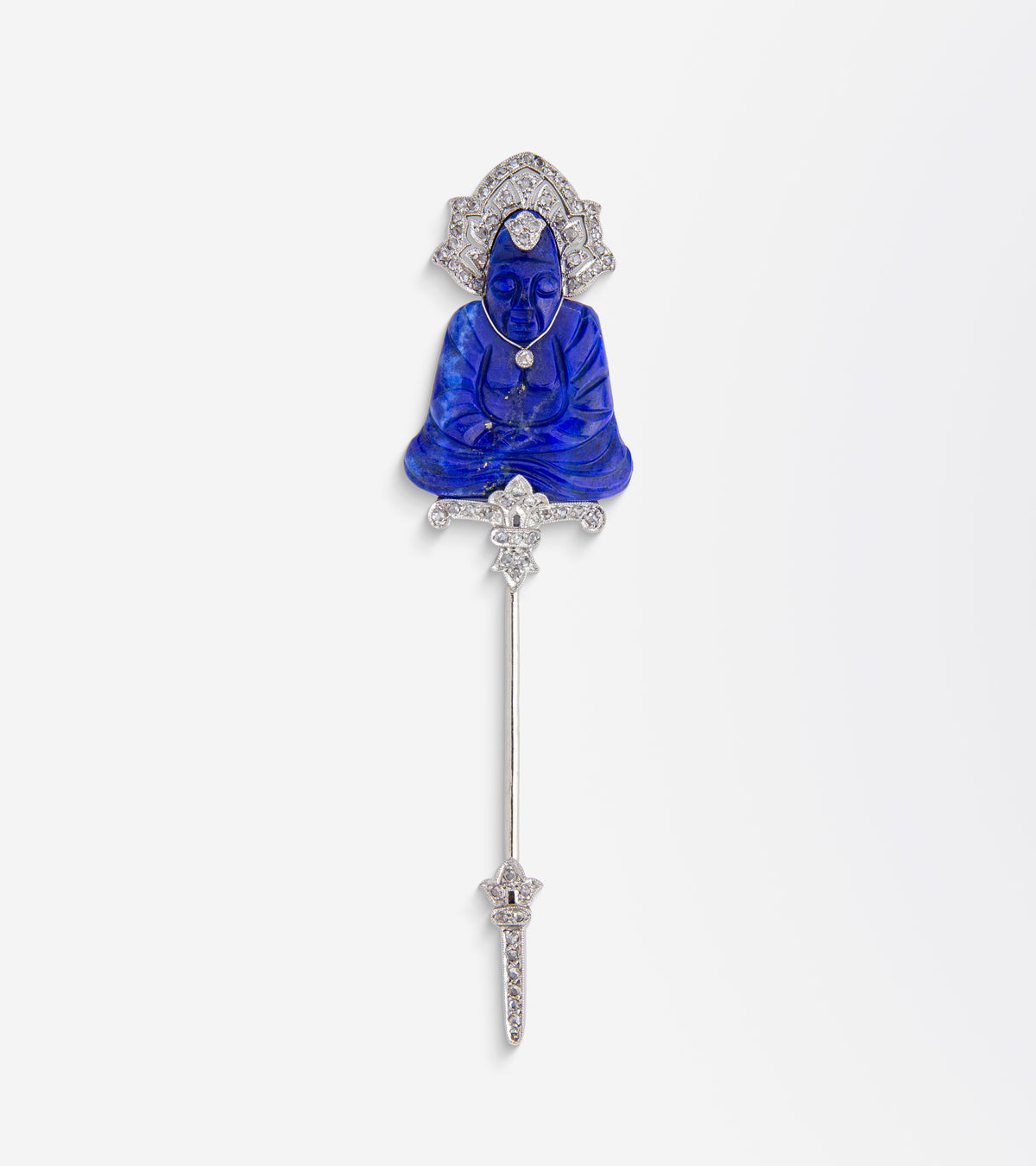 Art Deco, Lapis & Diamond Jabot Pin with Roosevelt Provenance