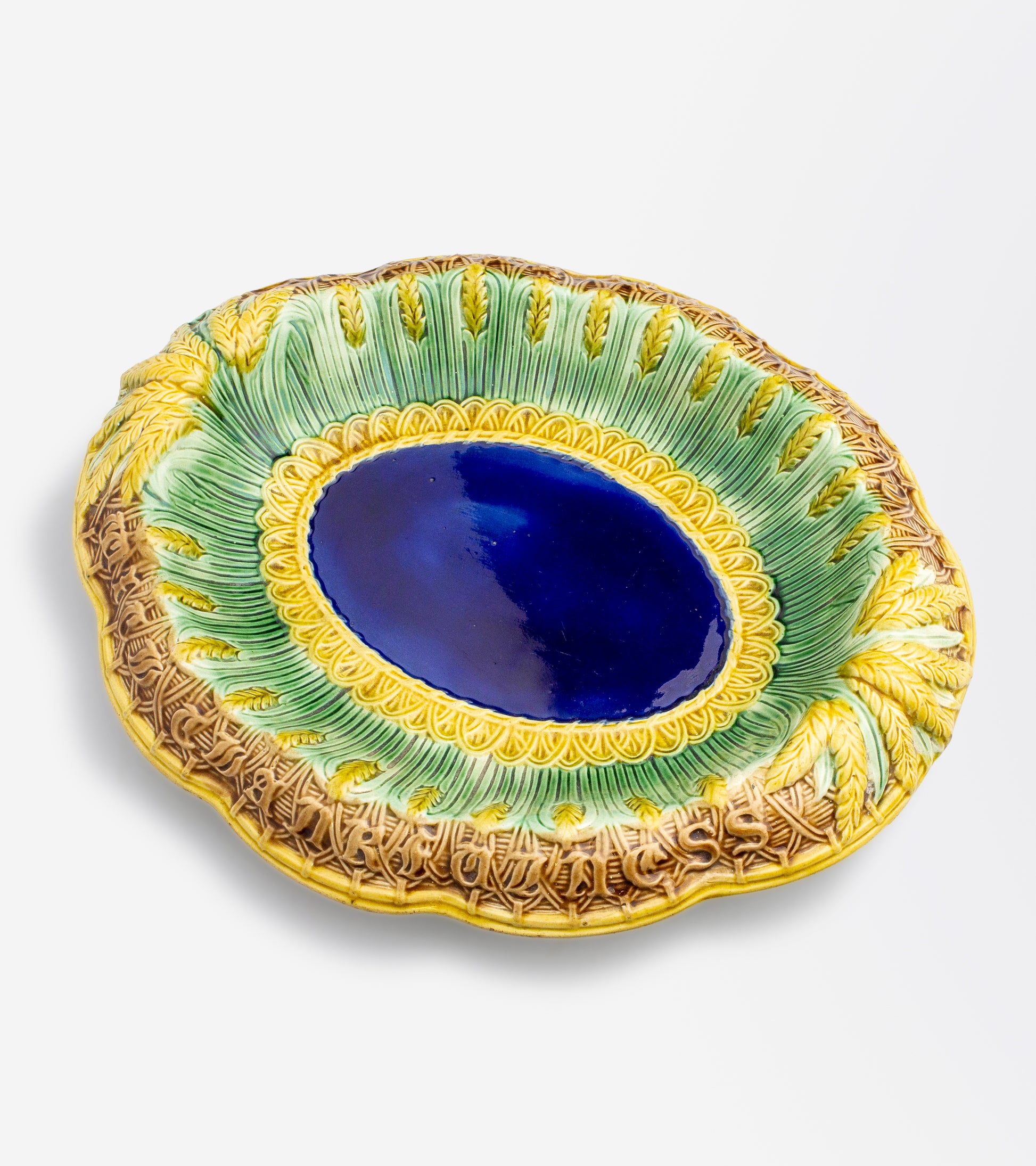 Majolica "Eat Thy Bread with Thankfulness" Bread Plate