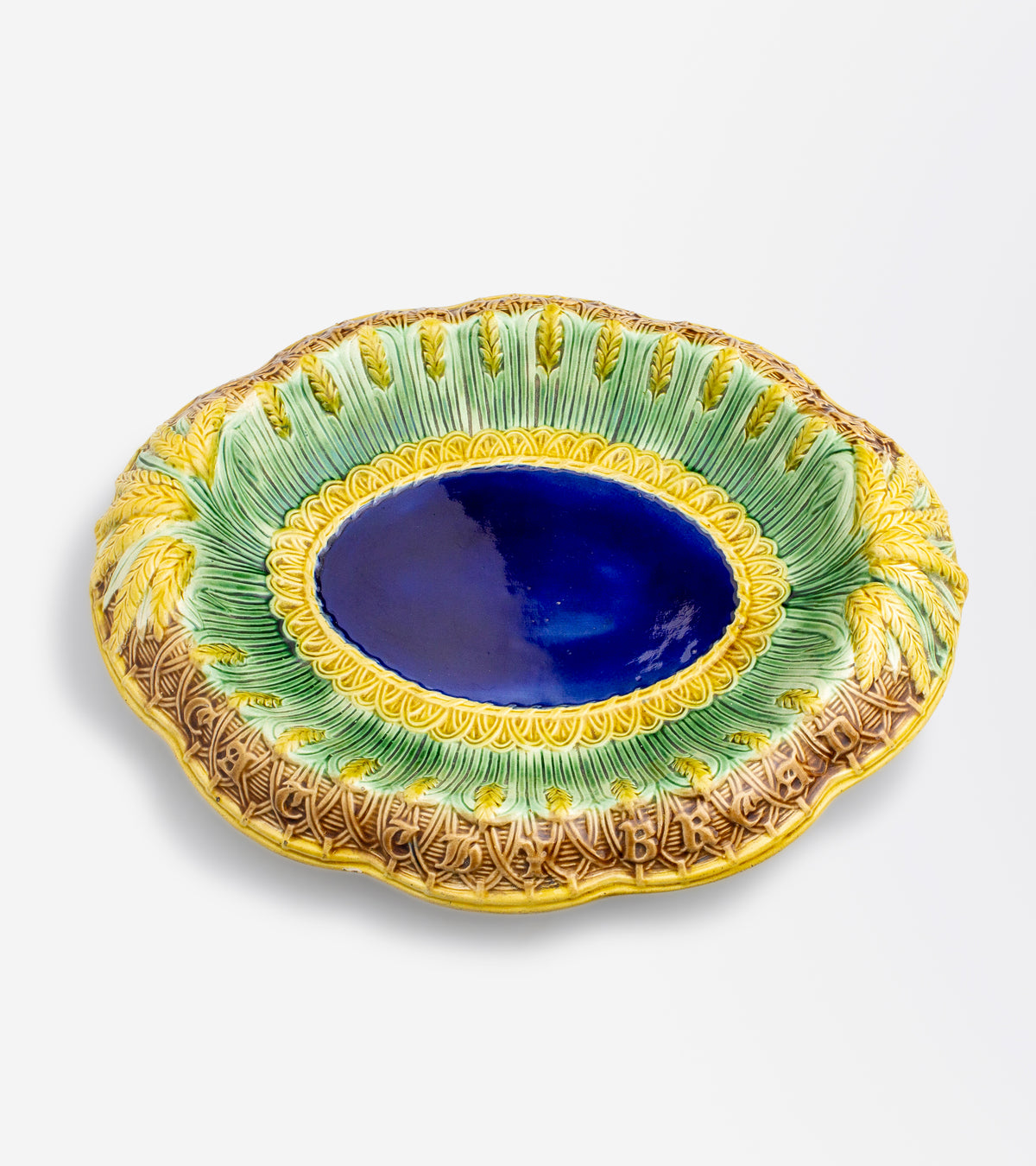 Majolica "Eat Thy Bread with Thankfulness" Bread Plate