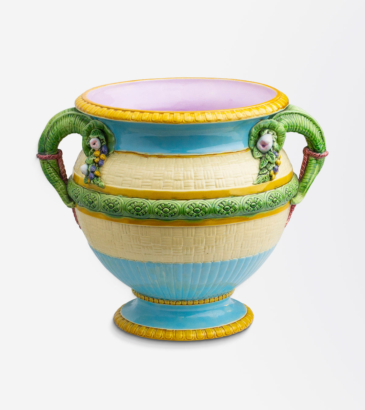 Antique Majolica Jardiniere / Vase by Minton, with Basket Weave Design