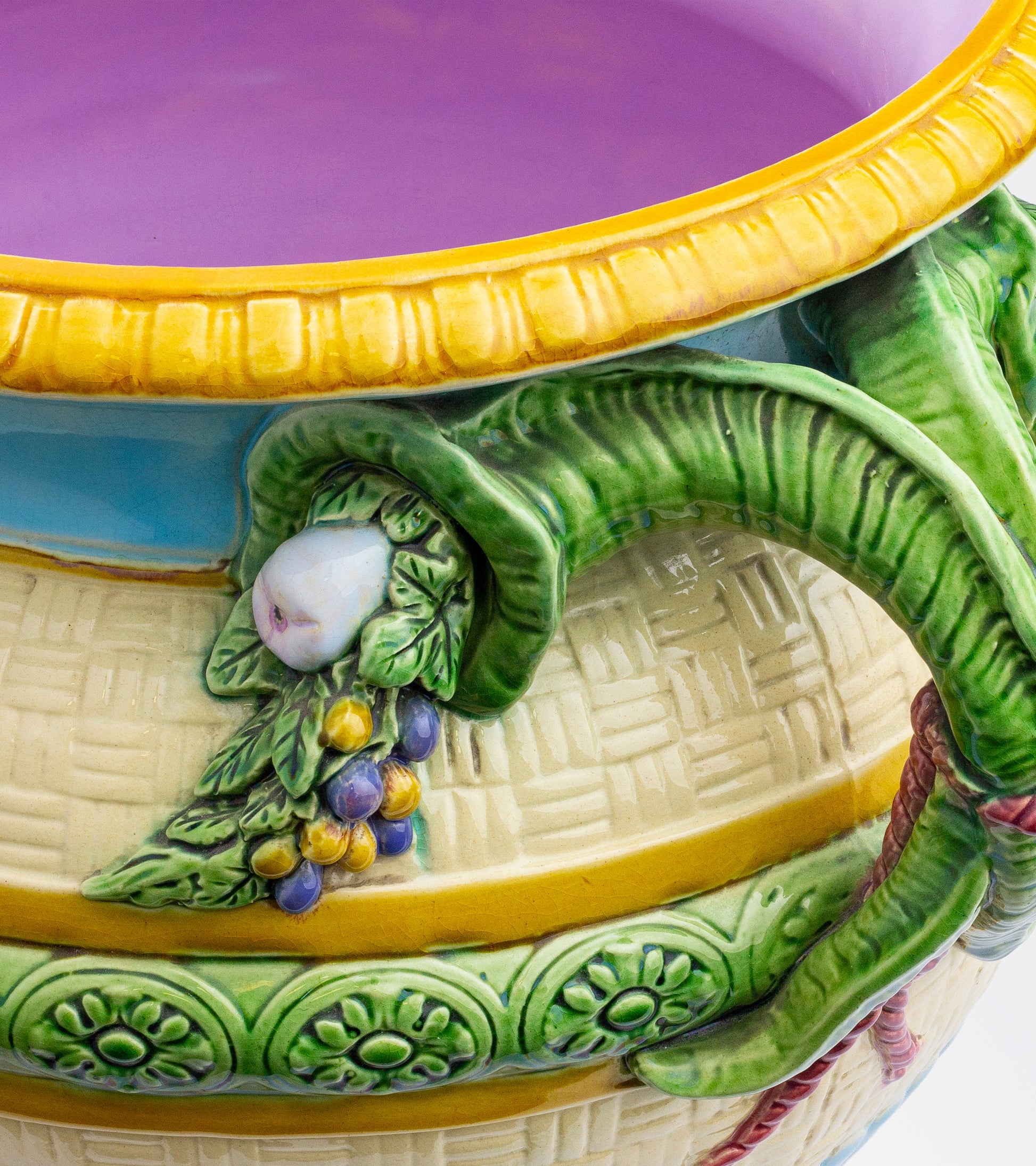 Antique Majolica Jardiniere / Vase by Minton, with Basket Weave Design