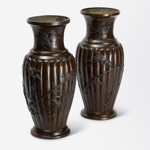 Load image into Gallery viewer, Pair of Japanese Meiji Bronze Urns
