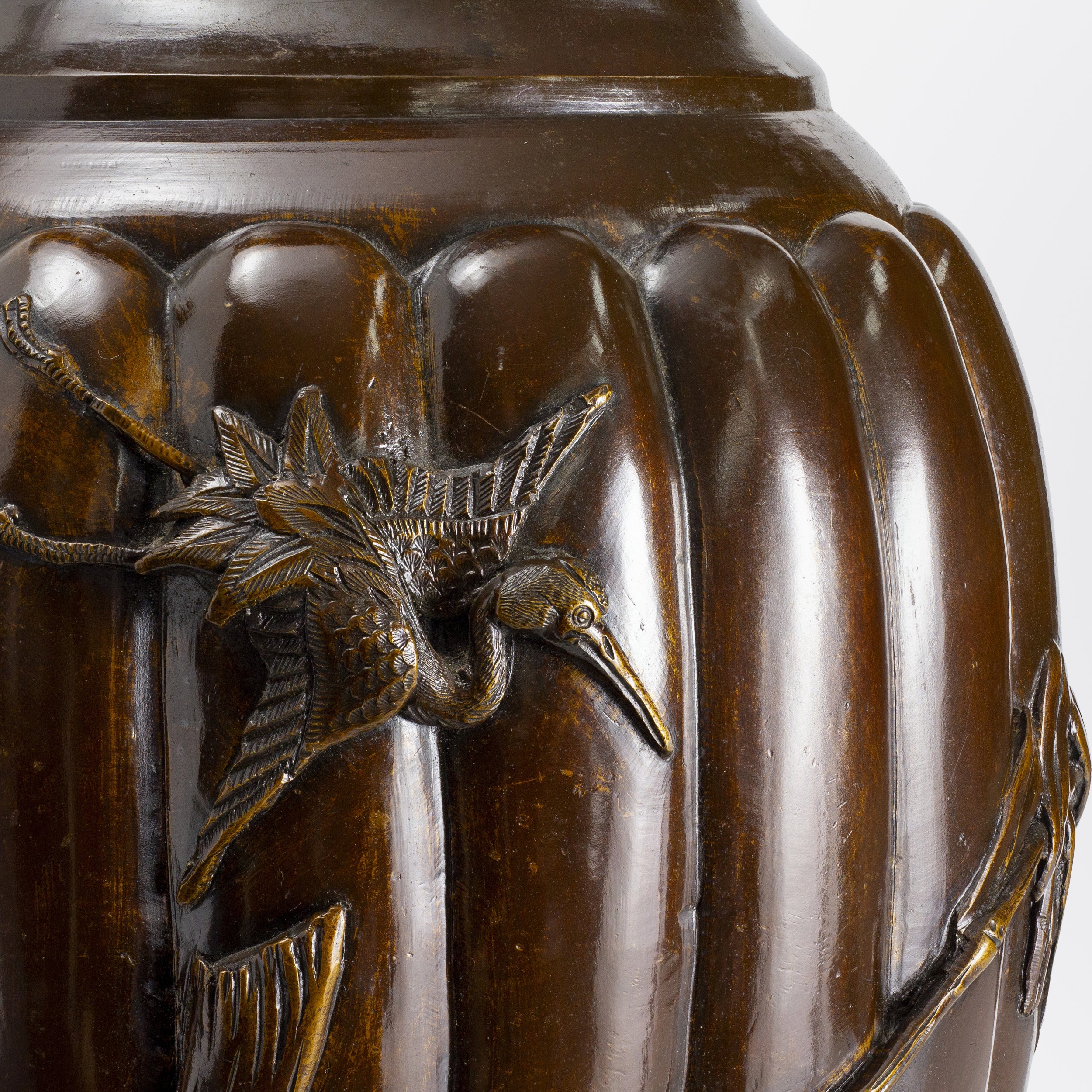 Pair of Japanese Meiji Bronze Urns - The Antique Guild