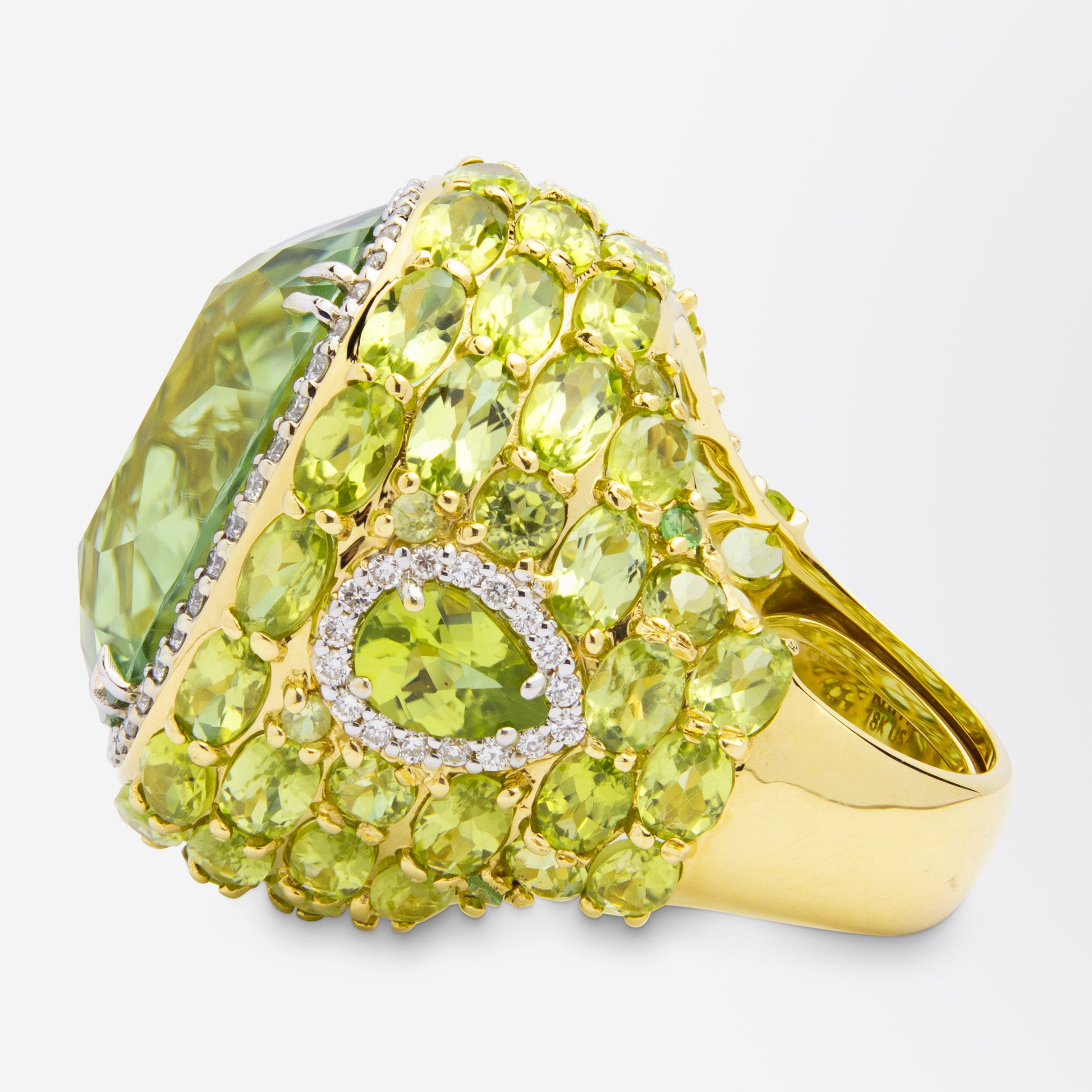 Green Tourmaline, Peridot and Diamond Ring by 'Hubert'