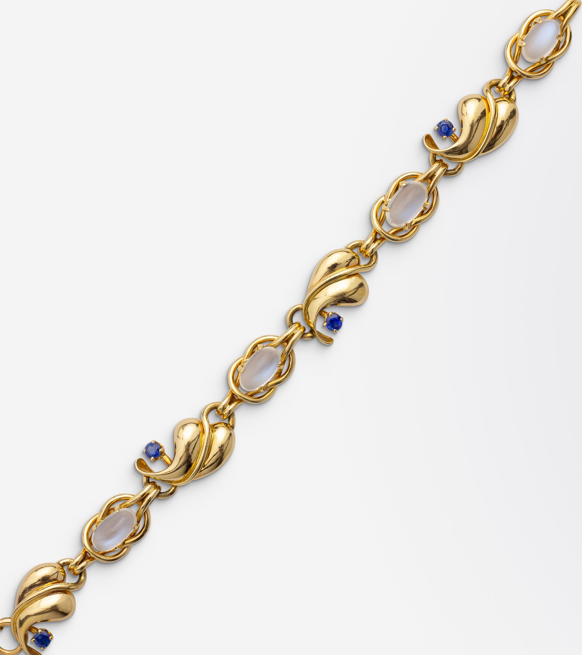 Retro 14K Gold, Moonstone, and Sapphire Bracelet - The Antique Guild