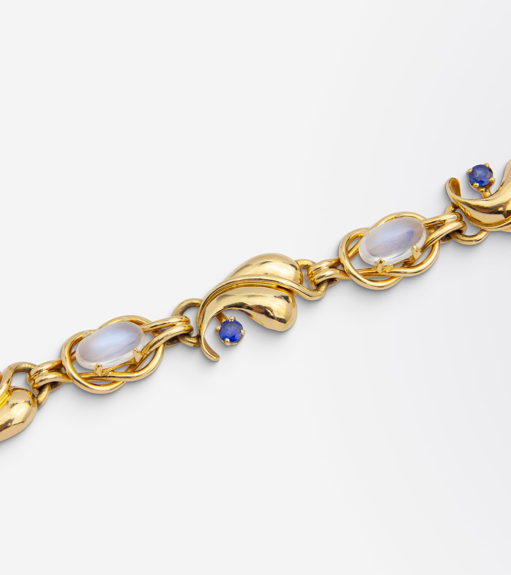 Retro 14K Gold, Moonstone, and Sapphire Bracelet - The Antique Guild