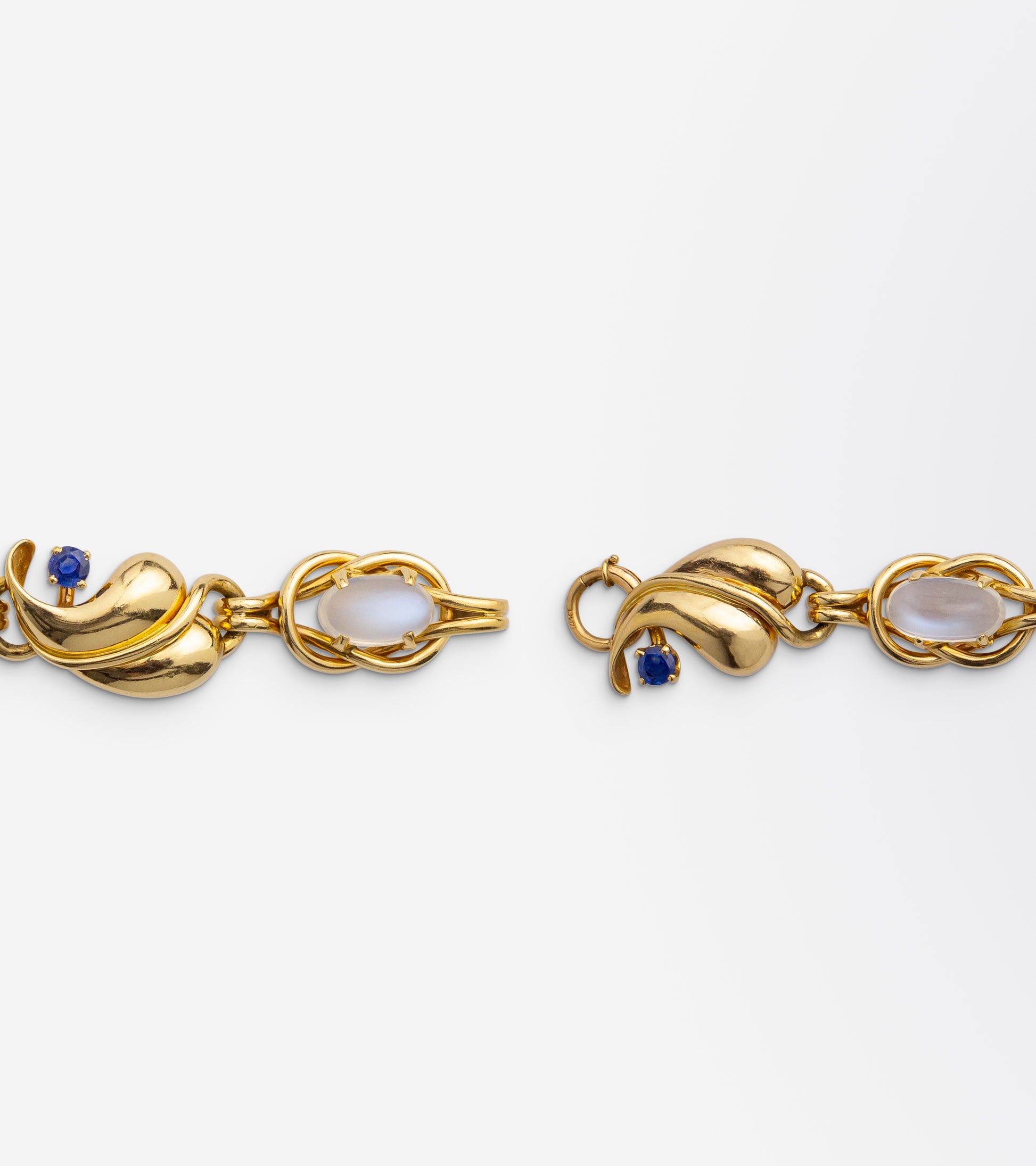 Retro 14K Gold, Moonstone, and Sapphire Bracelet - The Antique Guild