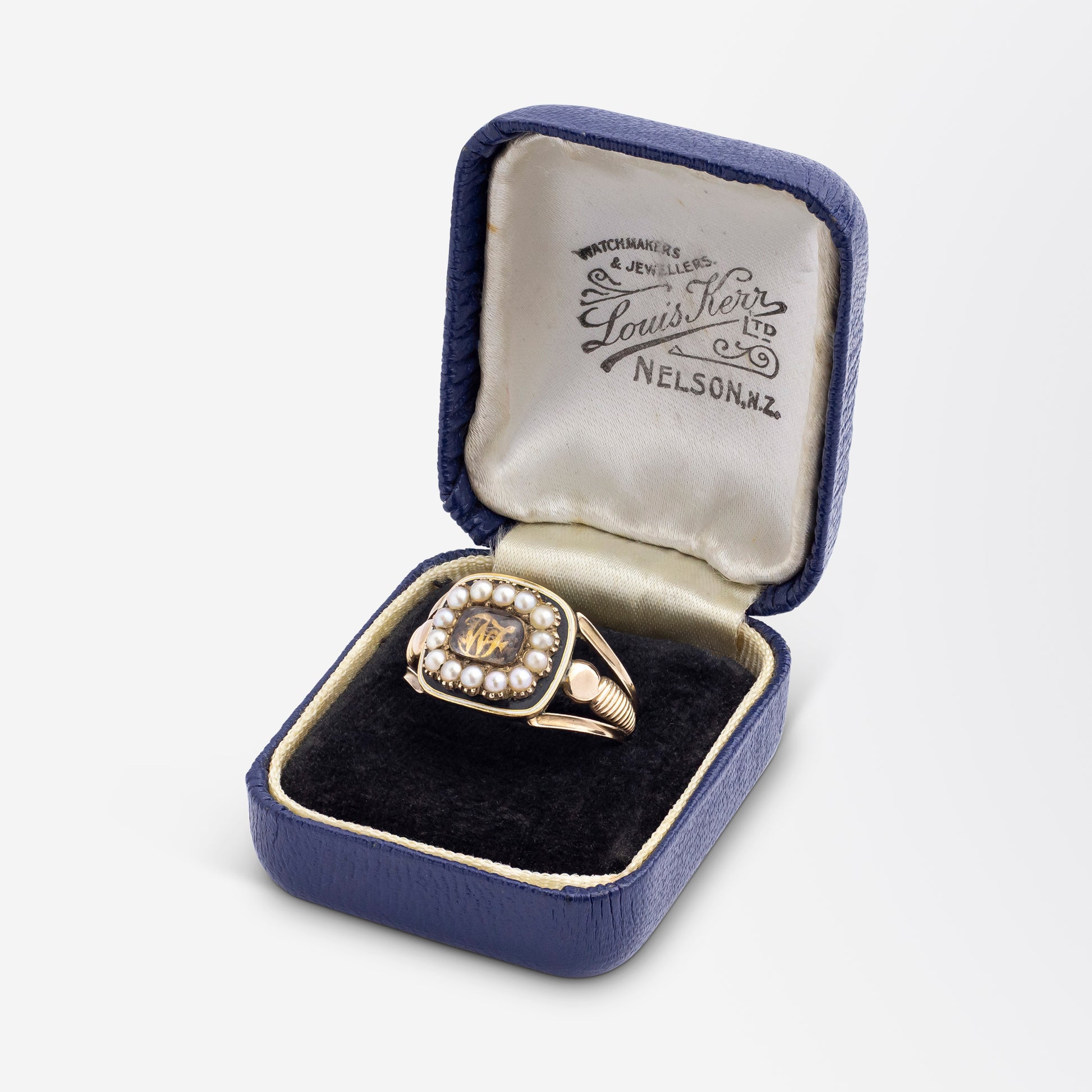 Georgian 18kt Gold, Enamel and Seed Pearl Mourning Ring