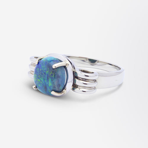 18kt White Gold & Solid Cabochon Opal Ring