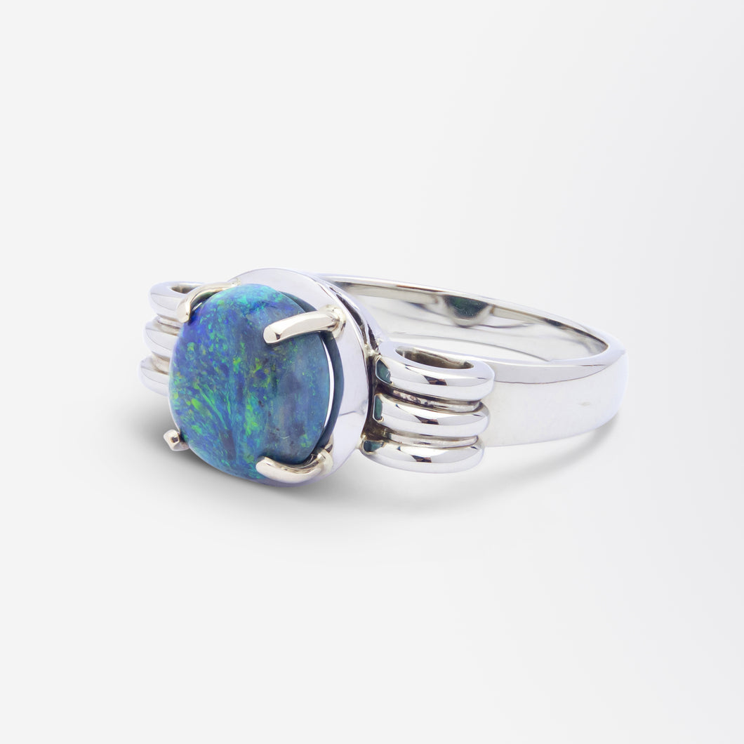 18kt White Gold & Solid Cabochon Opal Ring