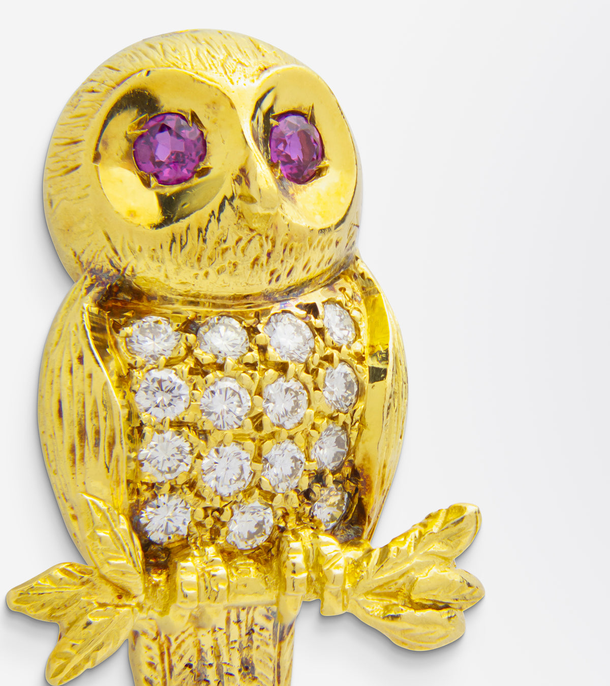 Ruby & Diamond Owl Brooch Pin in 14kt Gold