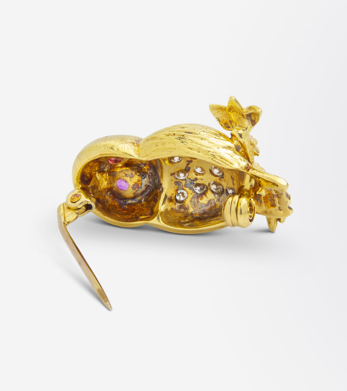 Ruby & Diamond Owl Brooch Pin in 14kt Gold