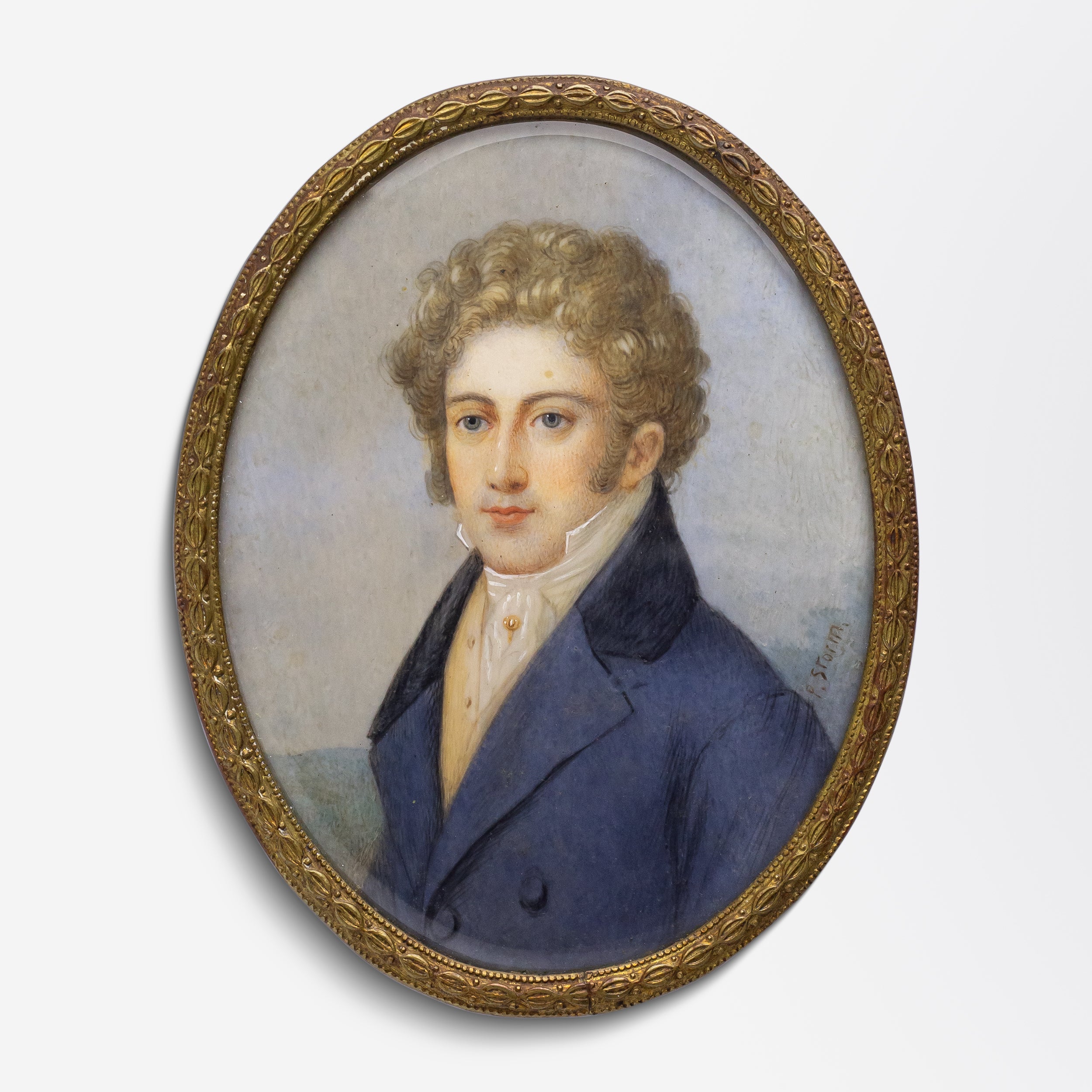 19th Century Miniature Portrait of a Gentleman Signed "P. Storm"