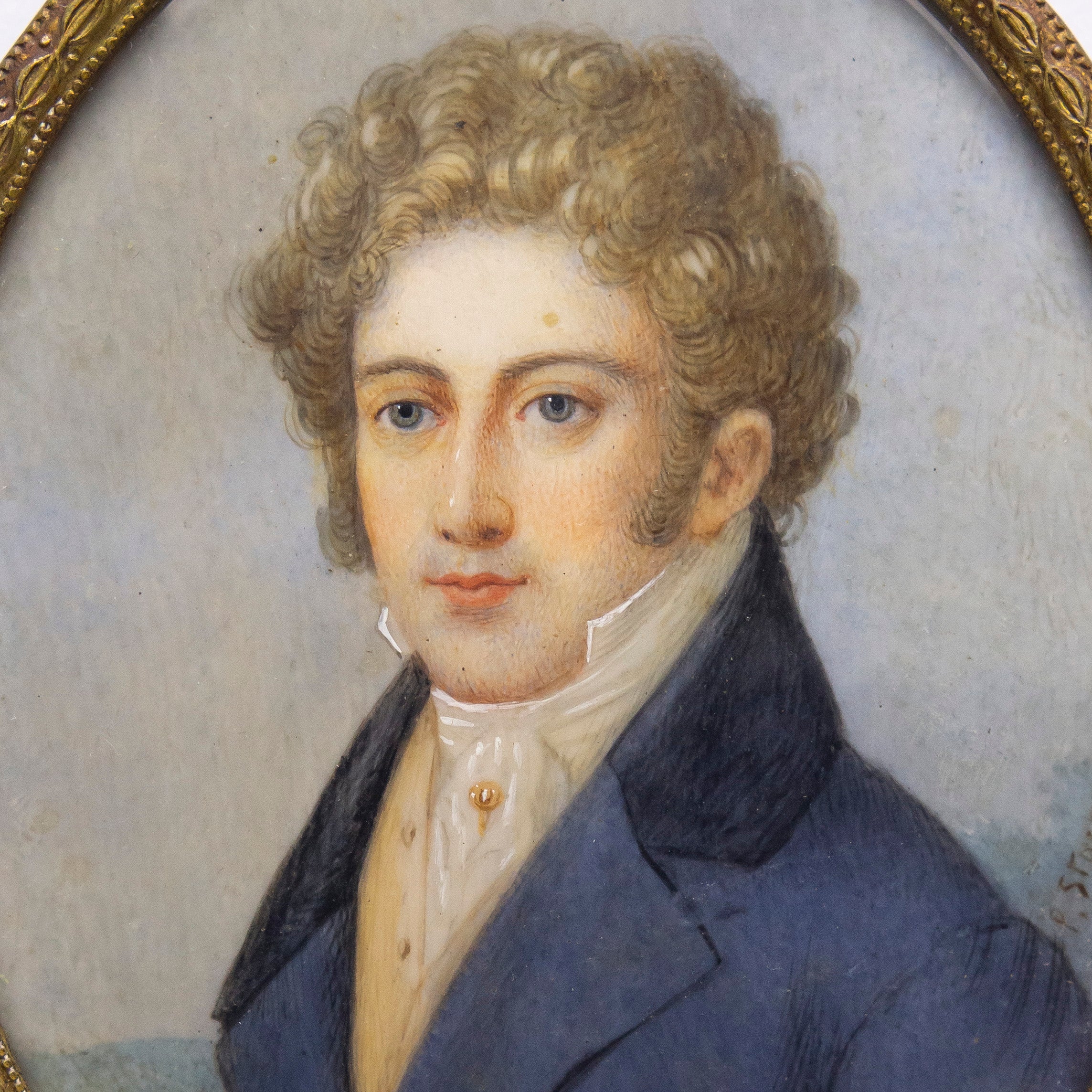 19th Century Miniature Portrait of a Gentleman Signed "P. Storm"