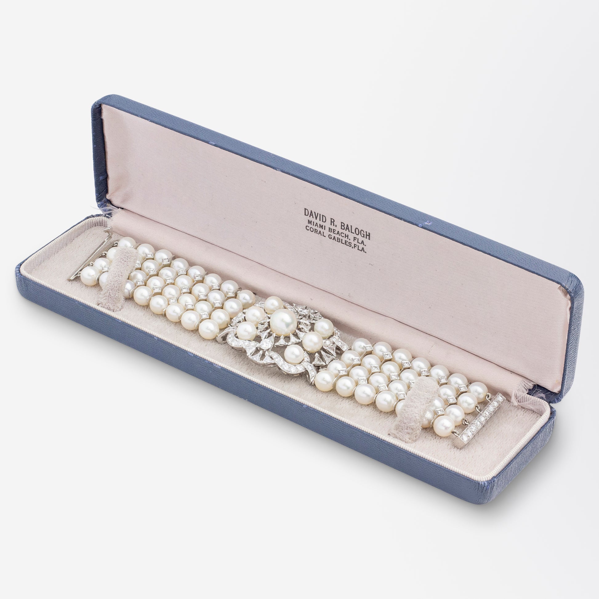 Impressive Diamond & Pearl Bracelet Set in Platinum Retailed by David R. Balogh