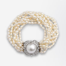 Load image into Gallery viewer, Mid Century Pearl Bracelet with Mabe Pearl &amp; Diamond Clasp
