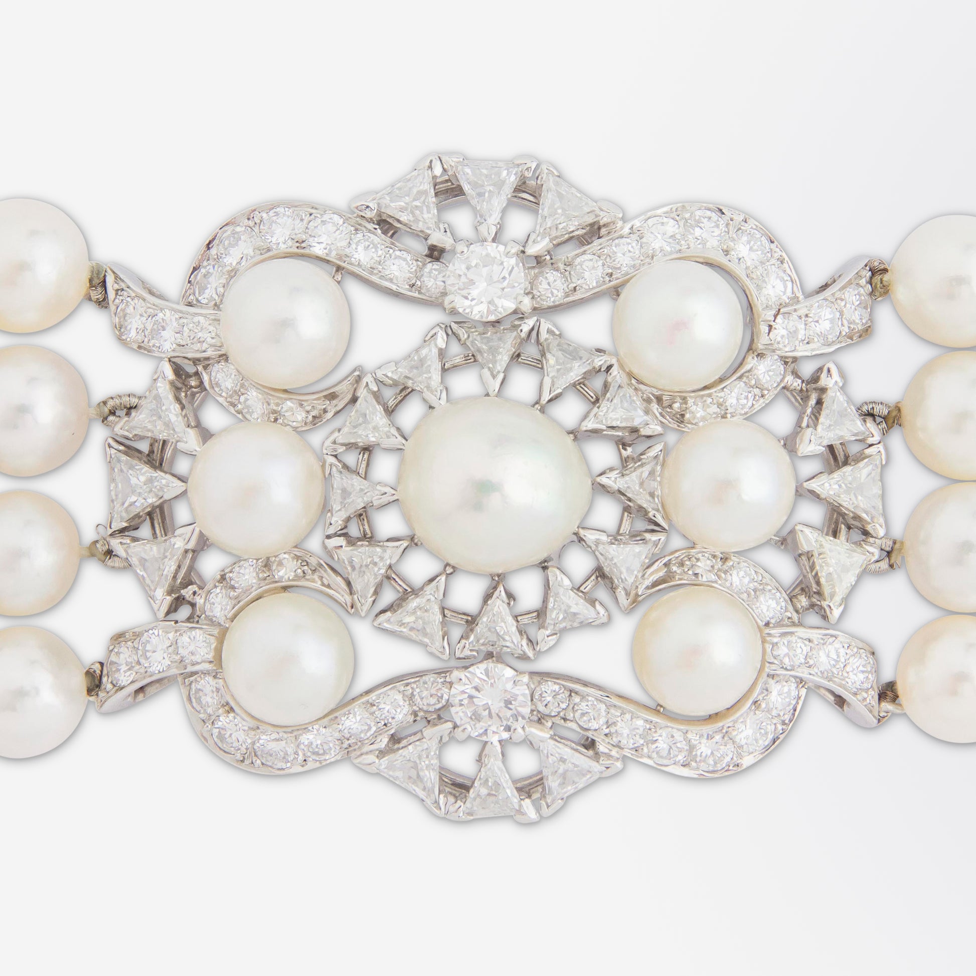 Impressive Diamond & Pearl Bracelet Set in Platinum Retailed by David R. Balogh