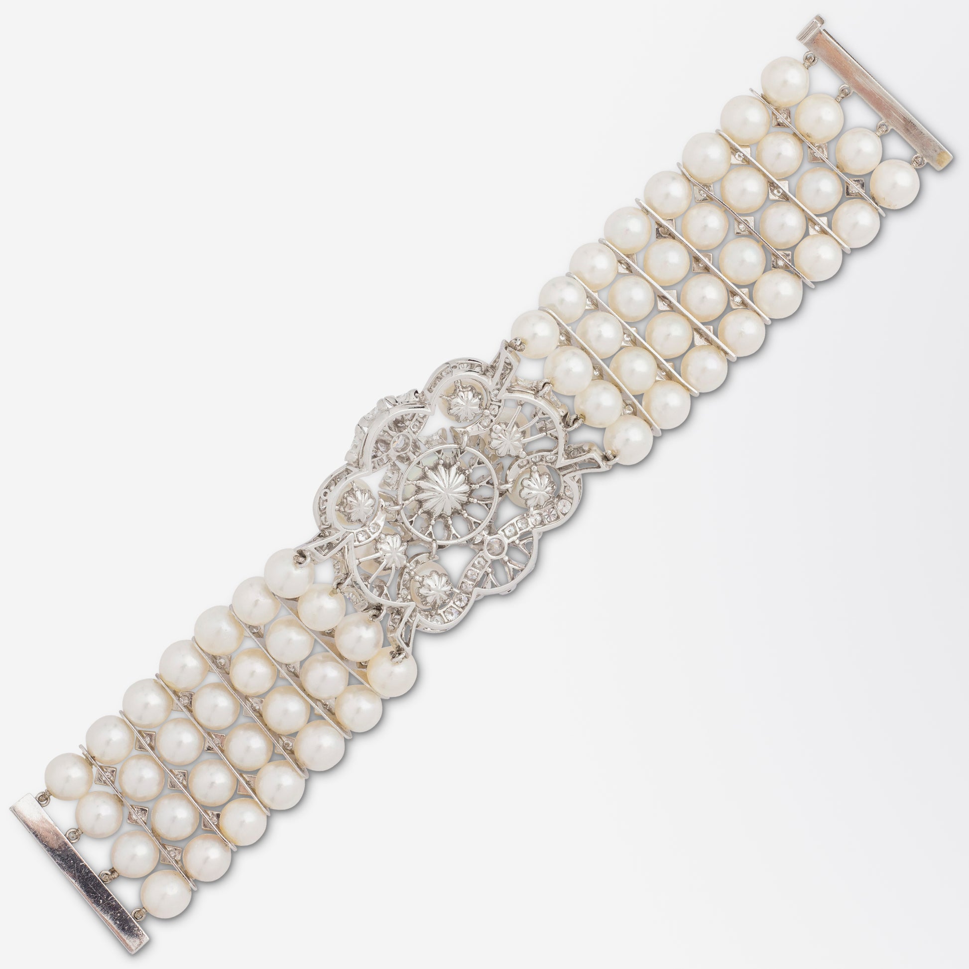 Impressive Diamond & Pearl Bracelet Set in Platinum Retailed by David R. Balogh