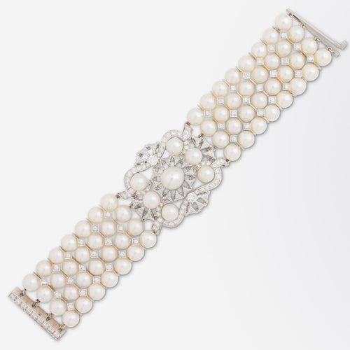 Impressive Diamond & Pearl Bracelet Set in Platinum Retailed by David R. Balogh