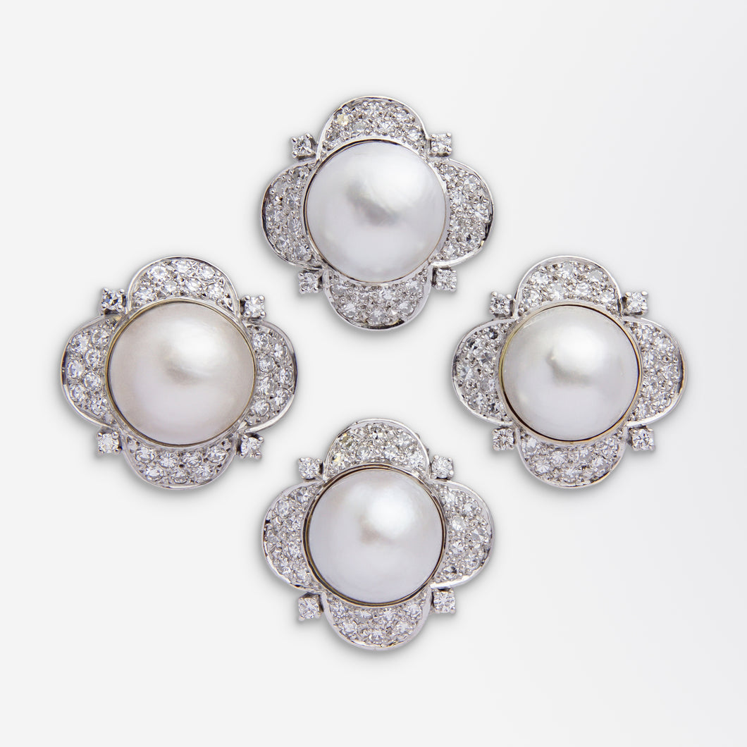 Group of Mabe Pearl & Diamond Brooches in White Gold