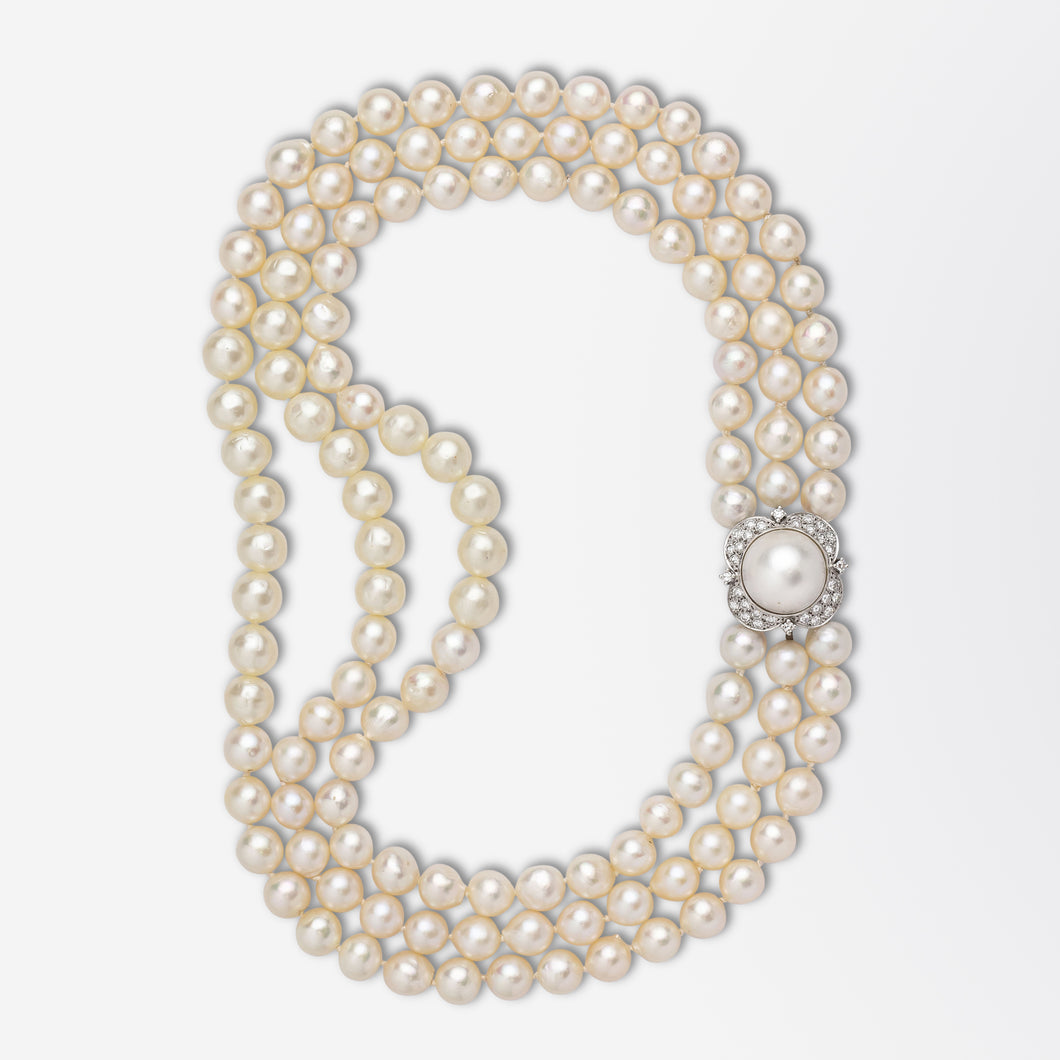 Mid Century Pearl & Diamond Necklace