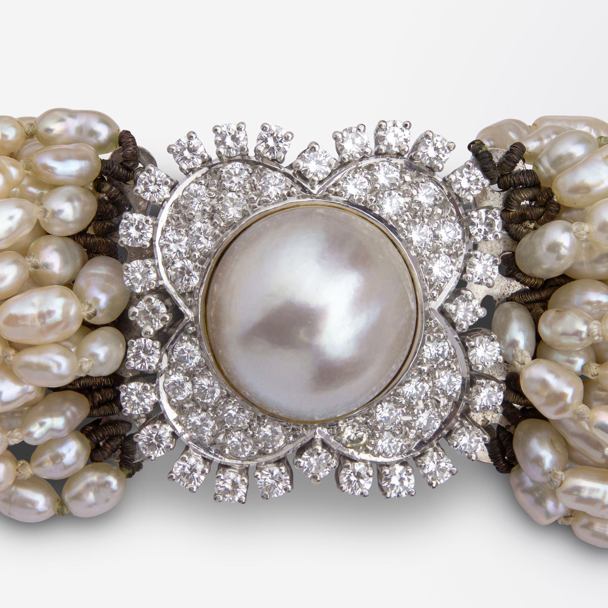 Mid Century Pearl Torsade with Mabe Pearl & Diamond Clasp