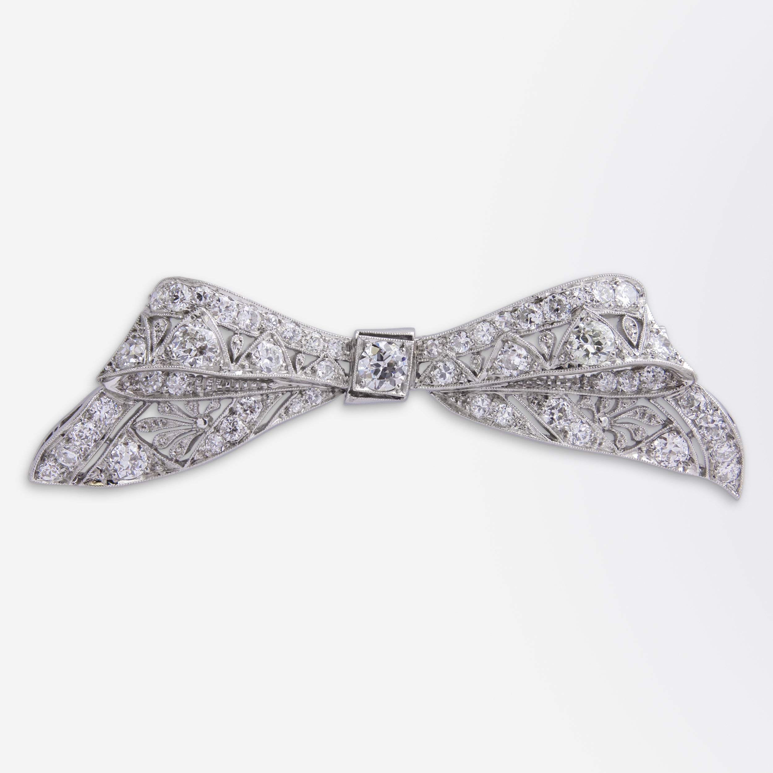 Art Deco Platinum & Diamond Bow Brooch by Kohn