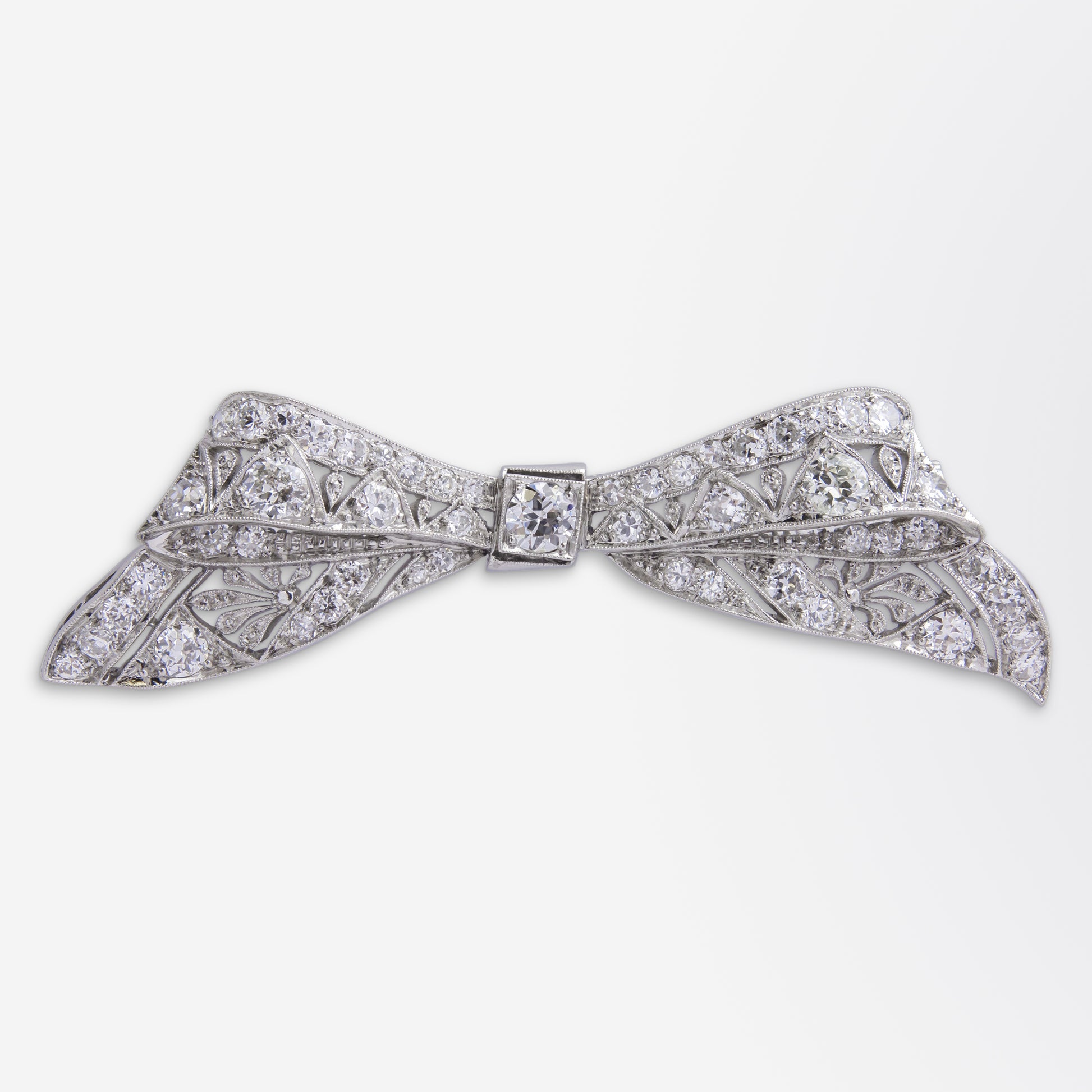 Art Deco Platinum & Diamond Bow Brooch by Kohn