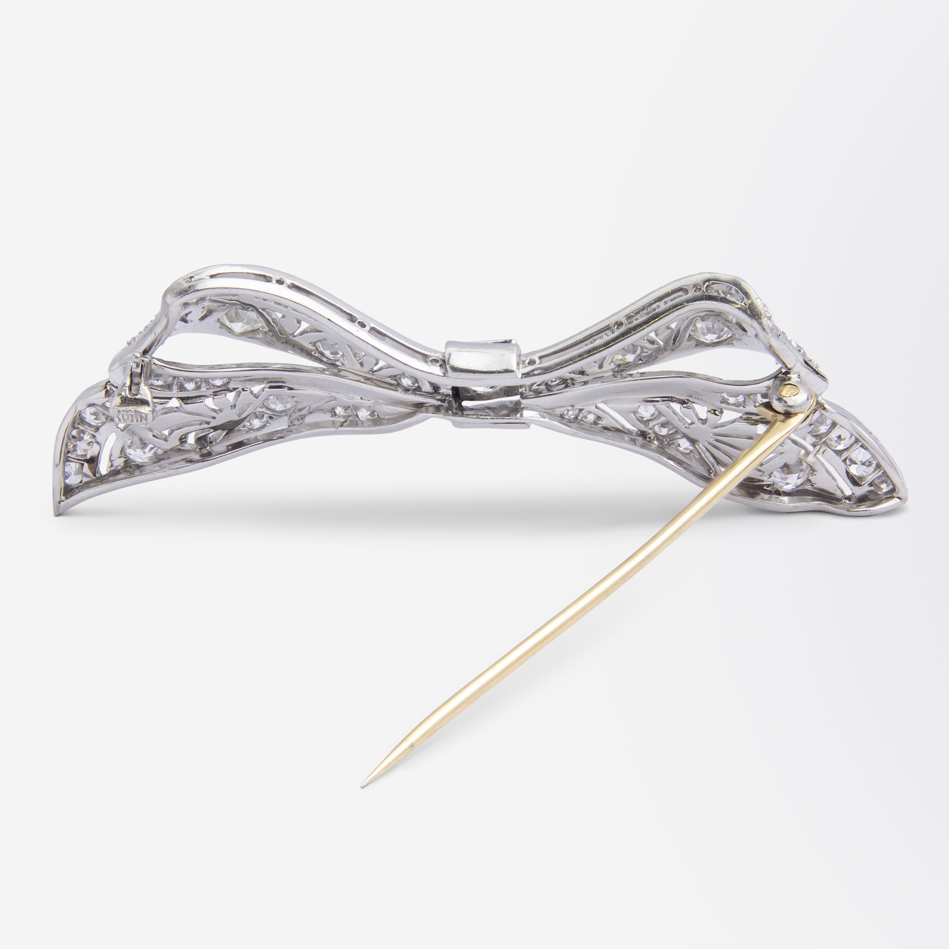 Art Deco Platinum & Diamond Bow Brooch by Kohn