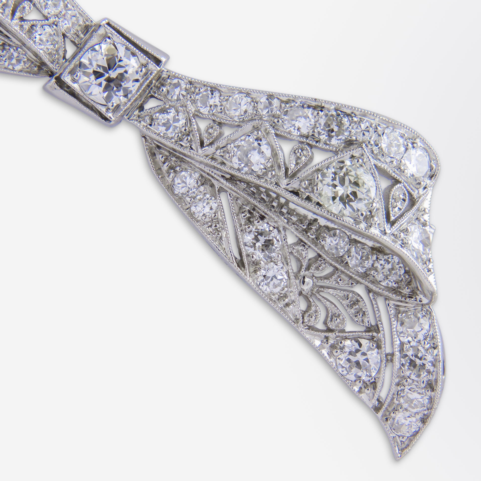 Art Deco Platinum & Diamond Bow Brooch by Kohn