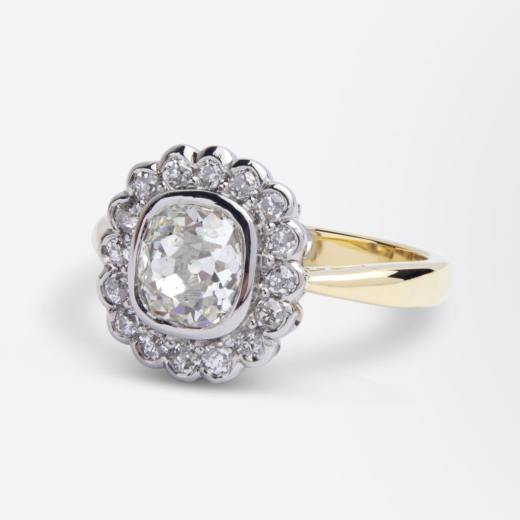 Antique Platinum and Old Cut Diamond Daisy Ring