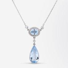 Load image into Gallery viewer, Platinum, Diamond &amp; Aquamarine Necklace
